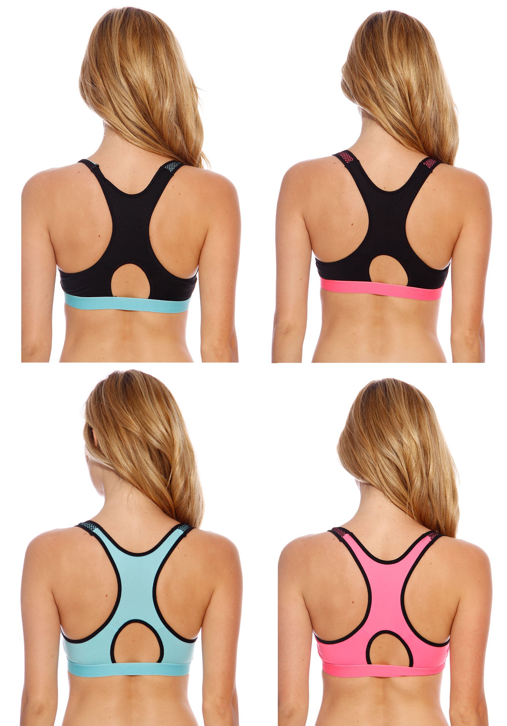 High Support Racerback Sports Bras for Women - 4 Pack - Moisture Wicking & Breathable Workout Tops for Running, Yoga & Gym