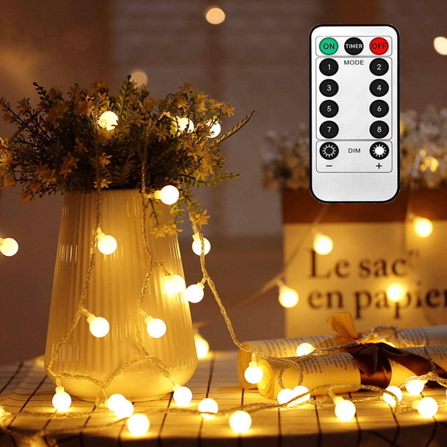 Battery Powered 49FT 100LED Fairy String Lights - Waterproof Outdoor Twinkle Lights with Remote & Timer, 8 Modes (Warm White) for Christmas Decorations, Wedding, Garden Party, Bedroom & Home Decor