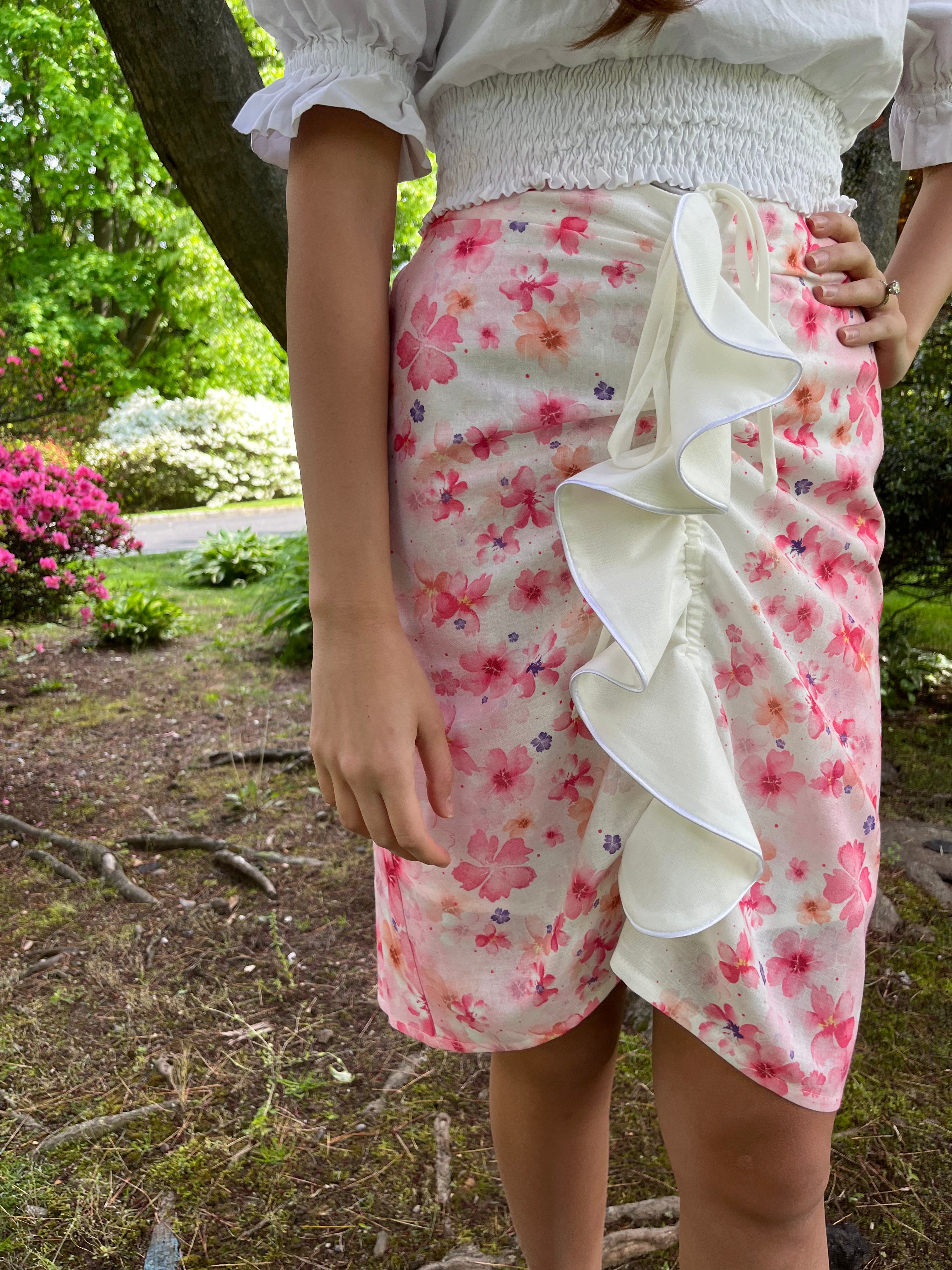 Floral Print Ruffle Skirt for Women - A-Line Summer Midi Skirt with Elastic Waist | Perfect for Beach Vacations, Date Nights & Boho Outfits