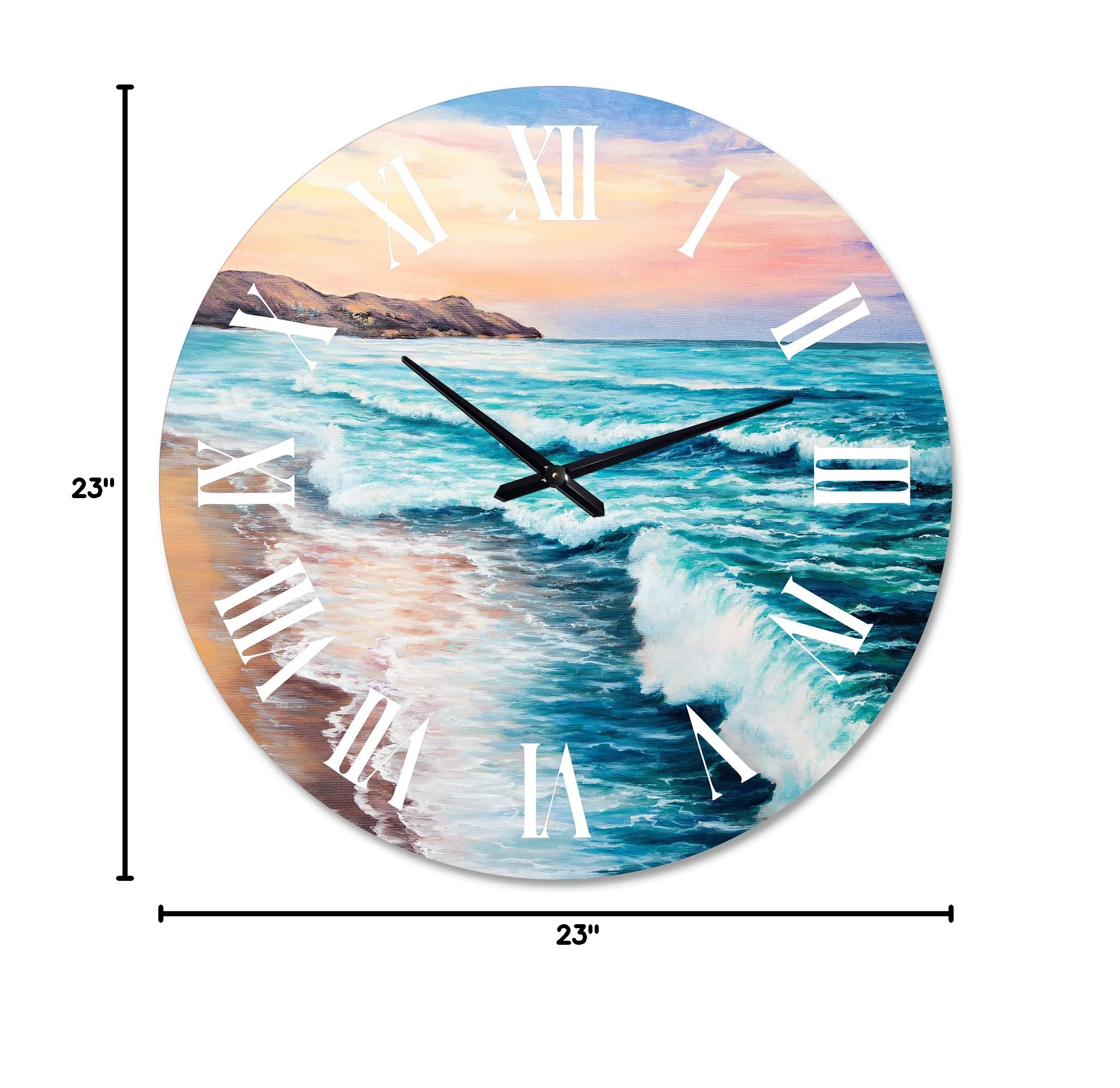 DesignQ Nautical Coastal Wall Clock - Morning Light On Ocean Waves III - Blue Round Clock for Living Room, Kitchen, Office - Perfect for Beach House & Coastal Decor