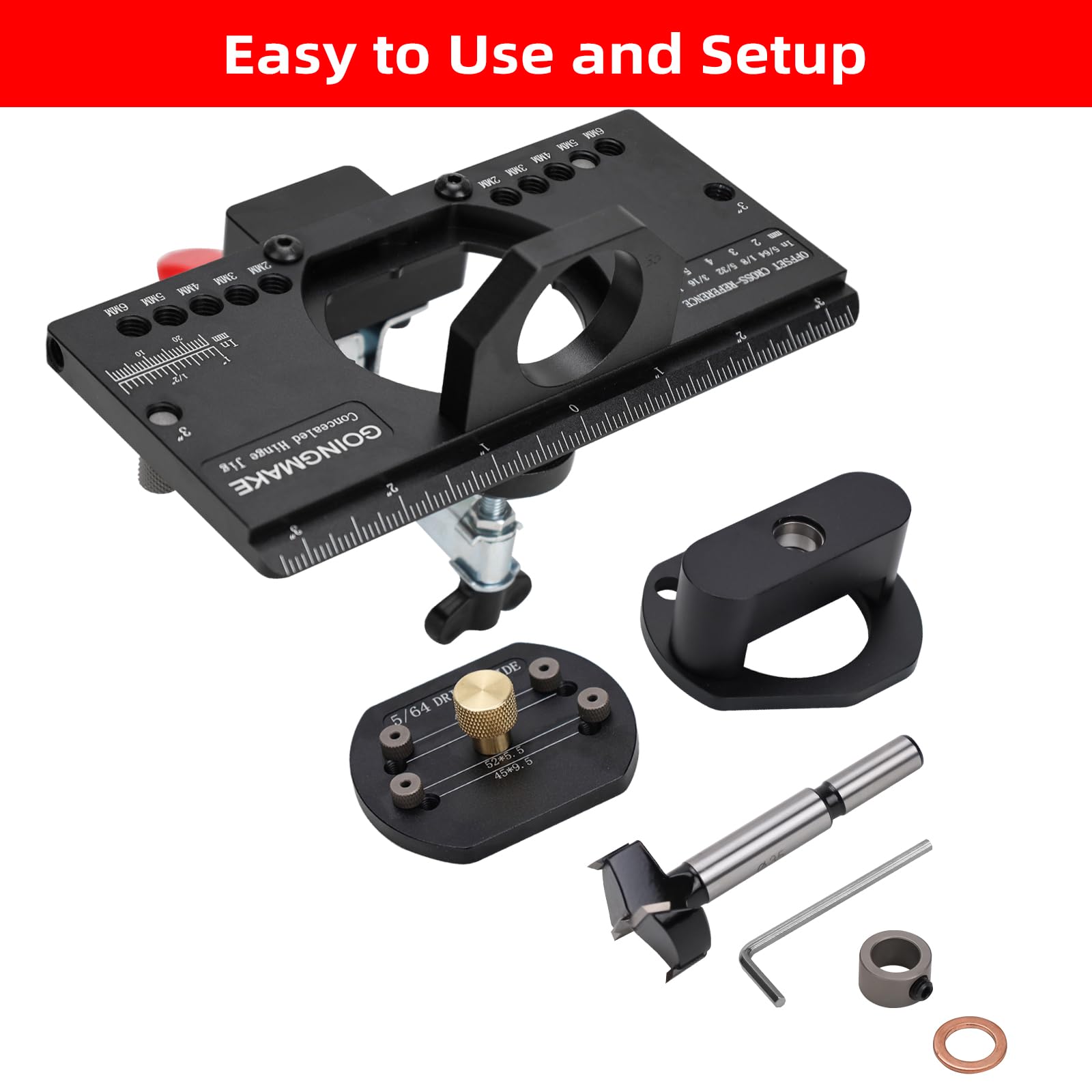 35mm Concealed Door Hinge Jig with Quick Clamp & Dust Vacuum Adapter - Professional Cabinet Hinge Mounting Tool for Woodworking, Perfect for Kitchen Cabinets & Furniture Installation