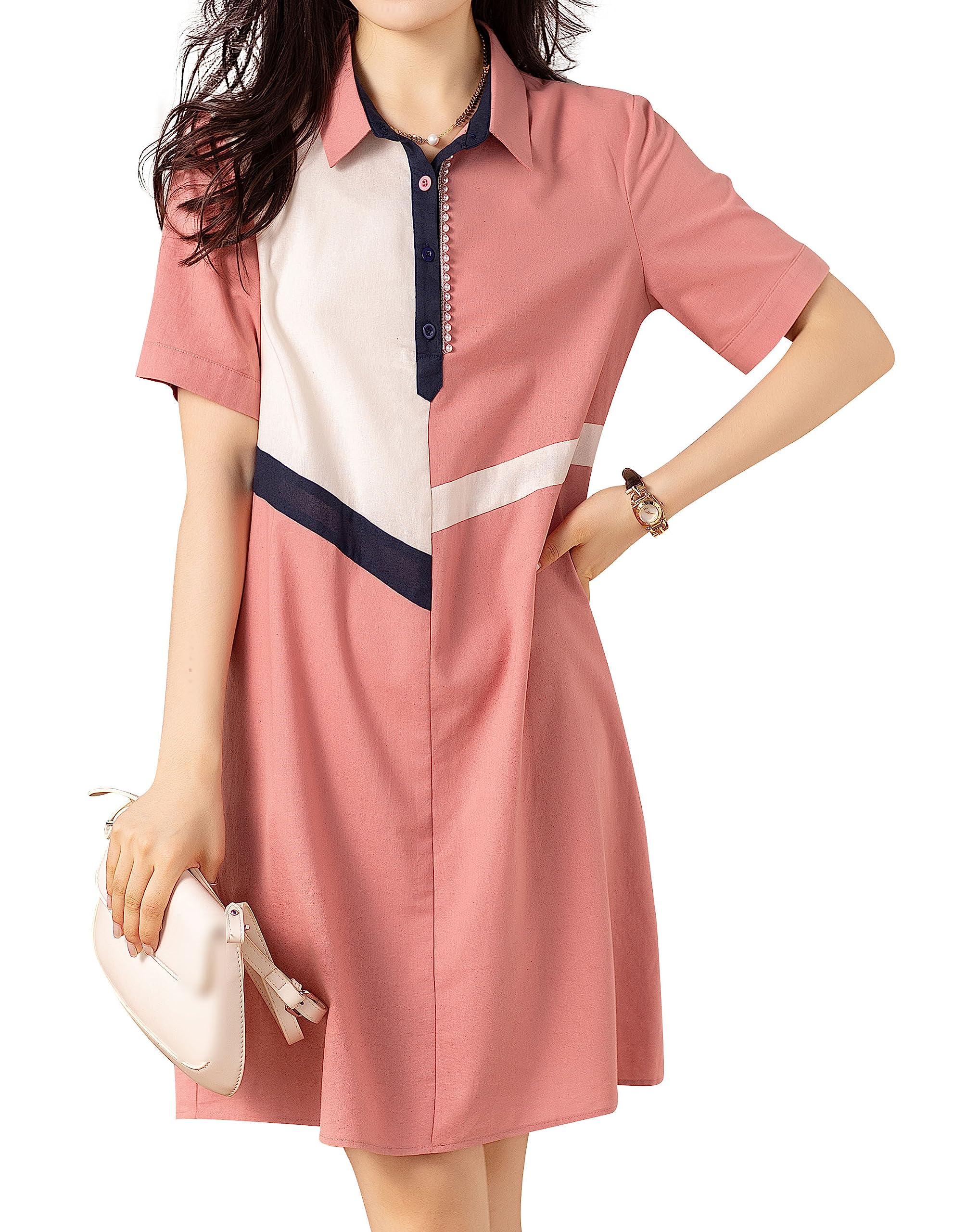 Women's Short Sleeve Collared Polo Knit Dress for Golf & Tennis - Breathable Sports Mini Dress with Five Cats Print - Perfect for Club Sports, Casual Wear and Summer Outings