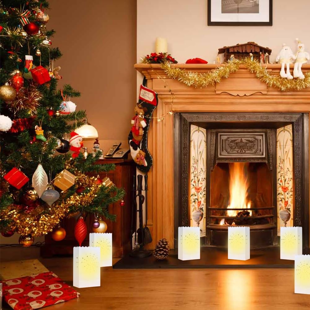 20 Pack White Kraft Paper Luminary Bags - Decorative Lanterns for Valentine's Day, Christmas, Thanksgiving Party Decor - Perfect for Weddings, Engagement Proposals & Outdoor Events - Creates Warm Ambient Lighting for Romantic Evenings & Holiday Celebrations
