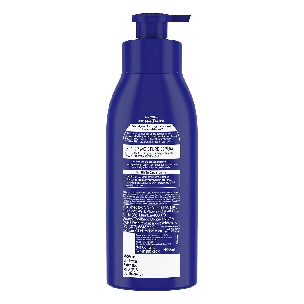 Nivea Cocoa Nourish Body Lotion for Dry Skin - 400ml & 120ml Bottles - Deep Hydration & Moisturizing Cream with Cocoa Butter - Perfect for Daily Skincare Routine & Winter Care