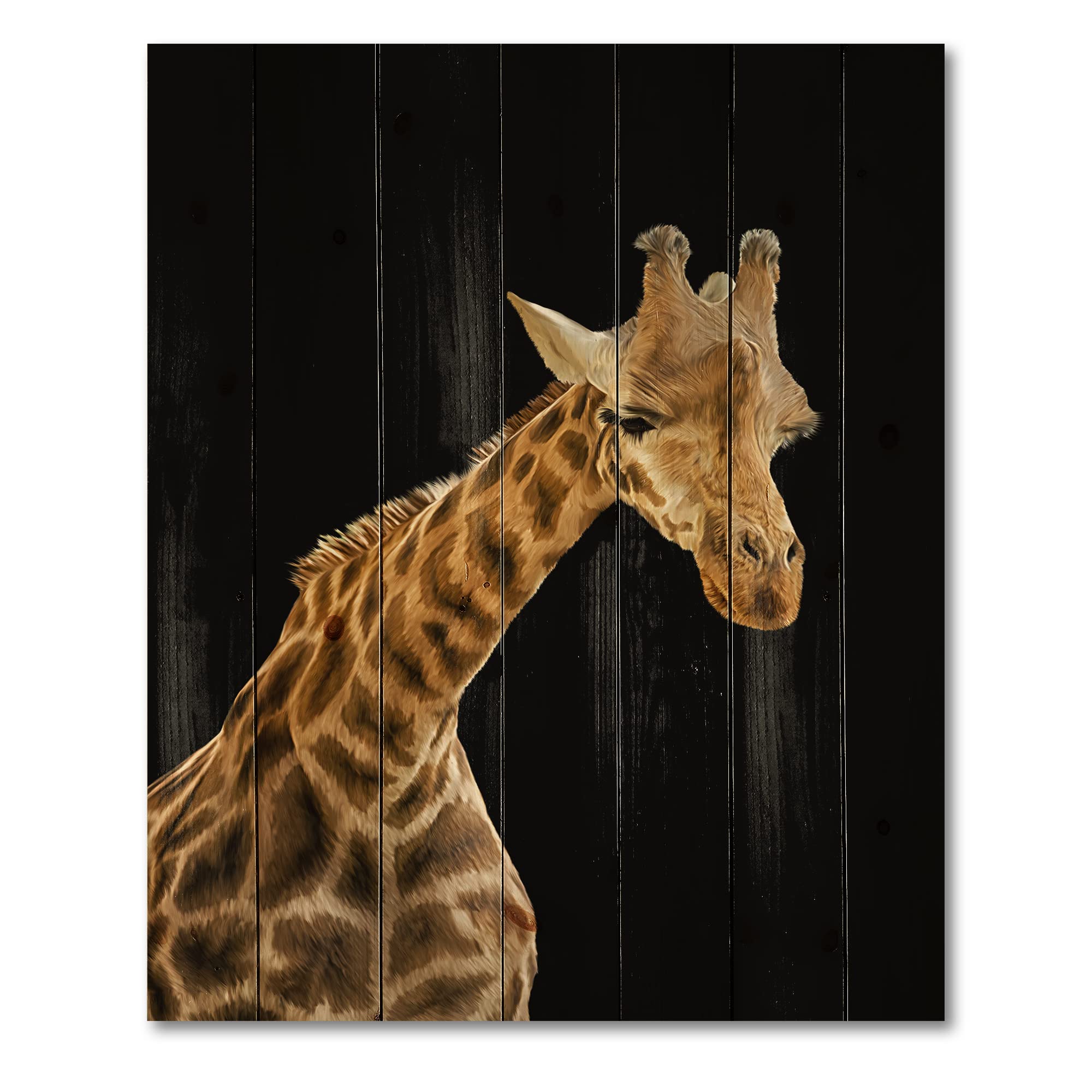DesignQ Giraffe Portrait Farmhouse Wood Wall Decor - Black Wood Wall Art, Large Animal Wall Panels Printed on Natural Pine Wood - Perfect for Living Room, Bedroom & Nursery Decor
