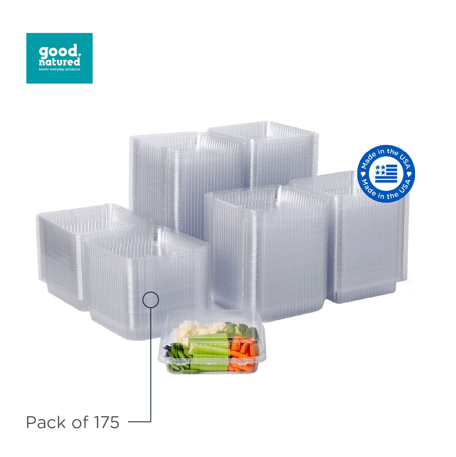 Eco-Friendly 175-Pack of 8x8x3 Inch Square 80 oz Clear Food Storage Containers - 99% Plant-Based BPA-Free Hinged Lid Containers for Meal Prep, Leftovers & Bulk Food Storage | Sustainable Kitchen & Pantry Organization