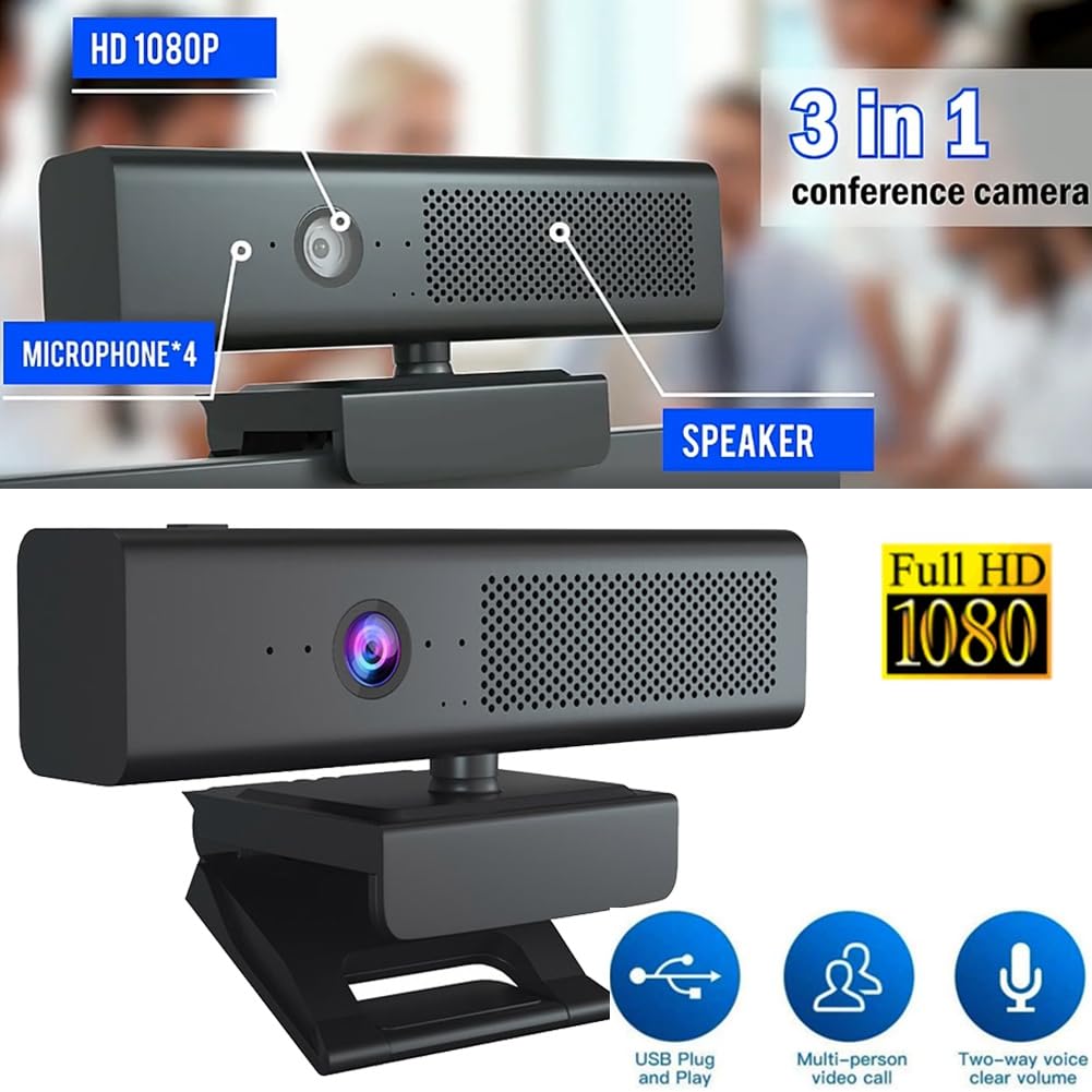 1080P HD USB Webcam with Built-in Microphone & Speaker - Plug & Play Computer Camera for PC Laptop - Perfect for Video Conferencing, Online Classes, Live Streaming & Remote Work