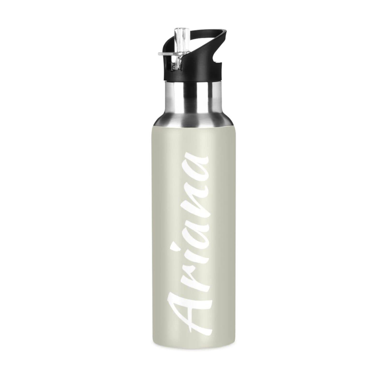 Custom Beige 20oz Stainless Steel Water Bottle with Straw Lid - Insulated Sports Water Bottle for Gym, Travel & Outdoor Activities - Personalized Gift for Fitness Enthusiasts