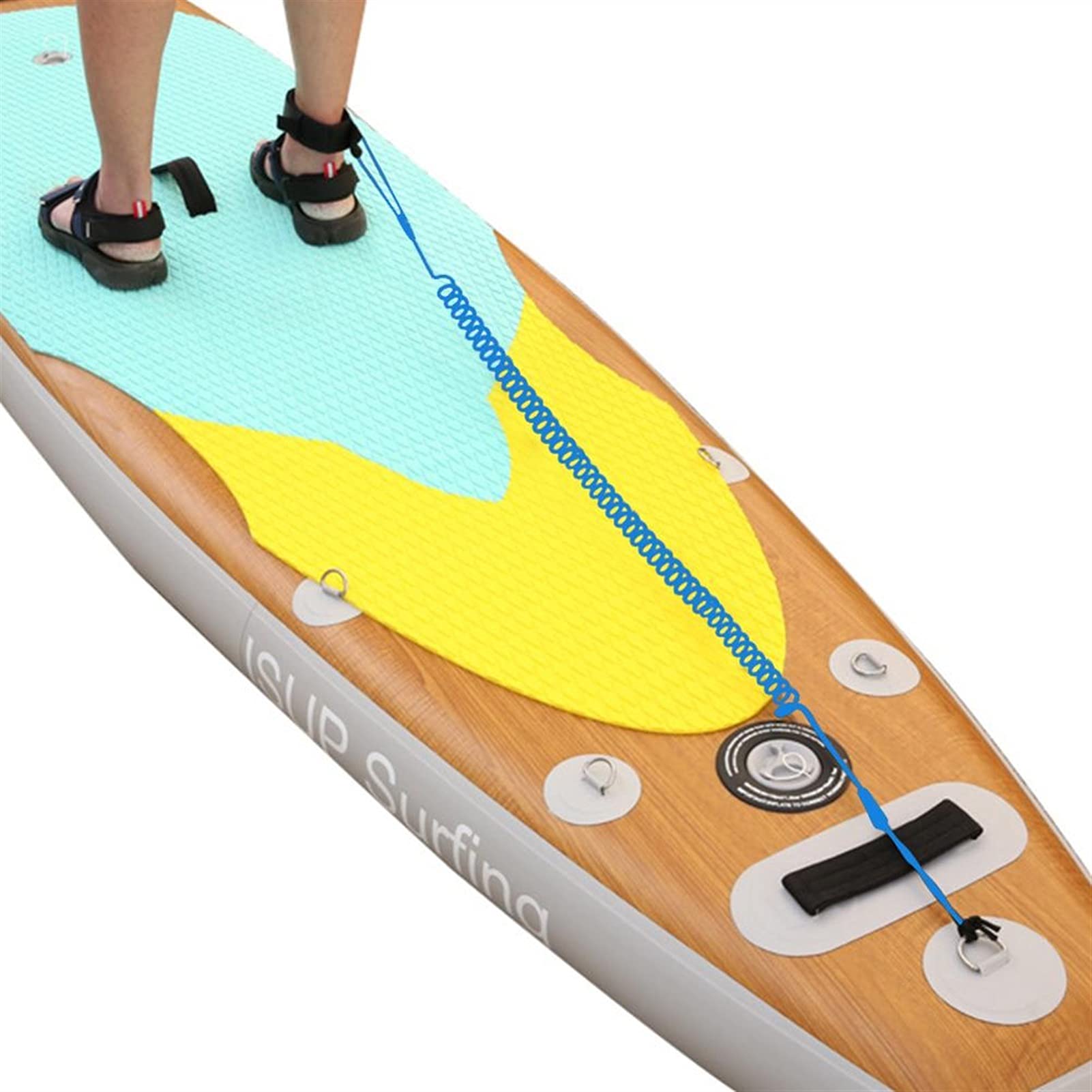 10ft Coiled Surfboard Leash for Kayak, SUP, Paddle Board - Ankle Strap with Durable Leg Rope - Ideal for Surfing, Stand Up Paddleboarding & Rafting (Yellow)