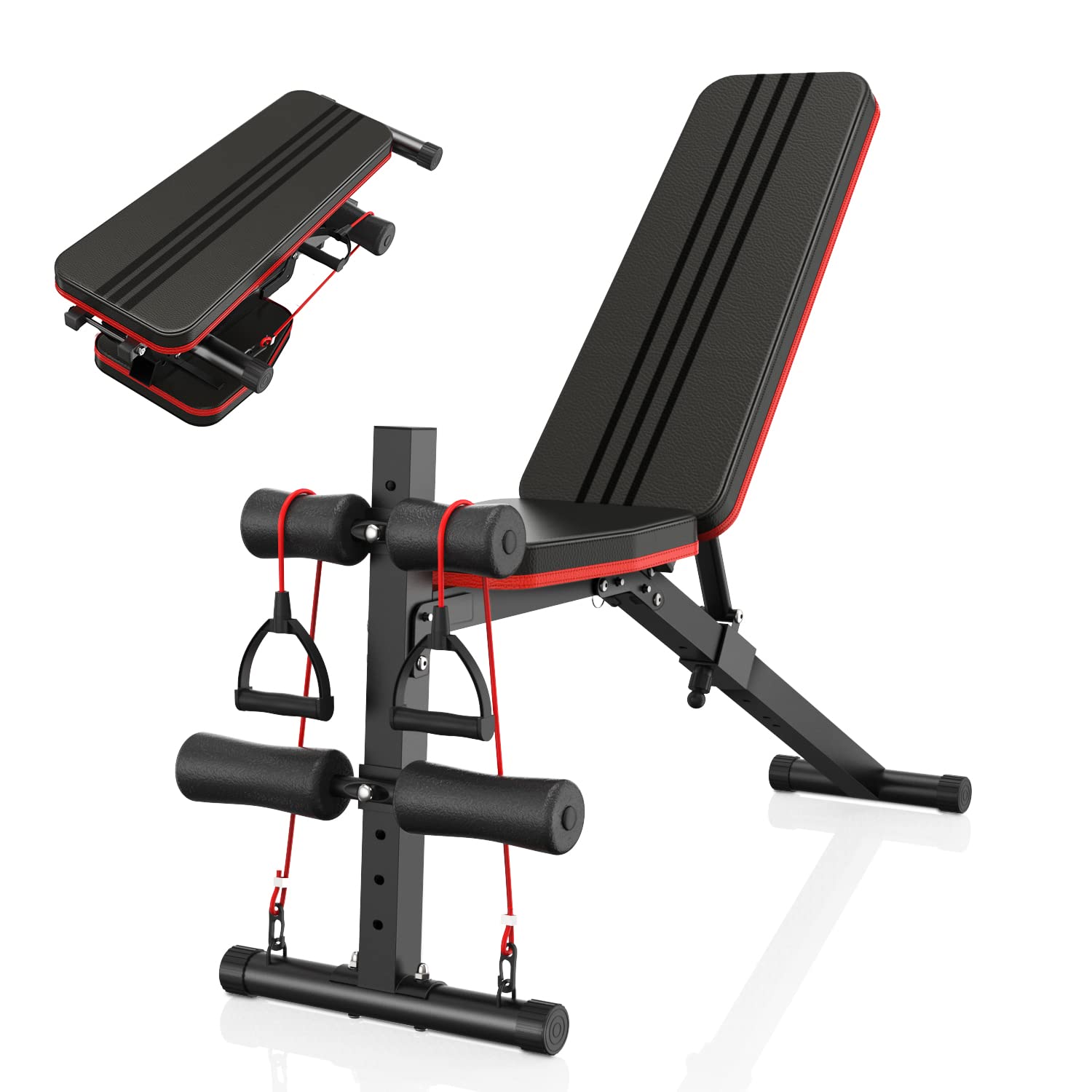Adjustable Weight Bench for Home Gym - 7-Level Backrest, Folding Design & Resistance Bands Included - Perfect for Full Body Workouts, Strength Training & Compact Home Fitness Spaces
