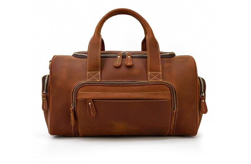 Men's Brown Leather Travel Duffel Bag - Waterproof Carry-On Luggage for Business Trips, Weekend Getaways & Outdoor Adventures