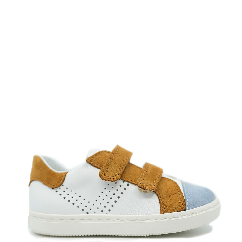 Beberlis White & Brown Velcro Baby Sneakers - Comfortable & Stylish First Walking Shoes for Toddlers - Perfect for Indoor Play, Outdoor Adventures & Special Occasions