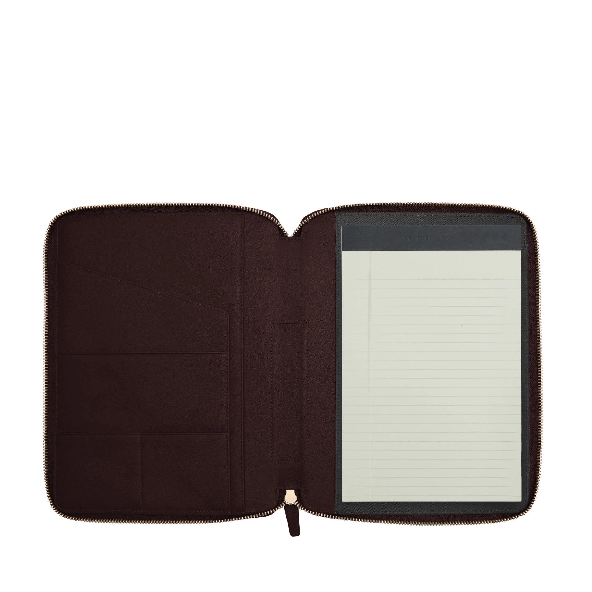 Professional B5 Zippered Leather Padfolio Organizer - Brown Portfolio with Notepad Holder for Business Meetings & Office Use