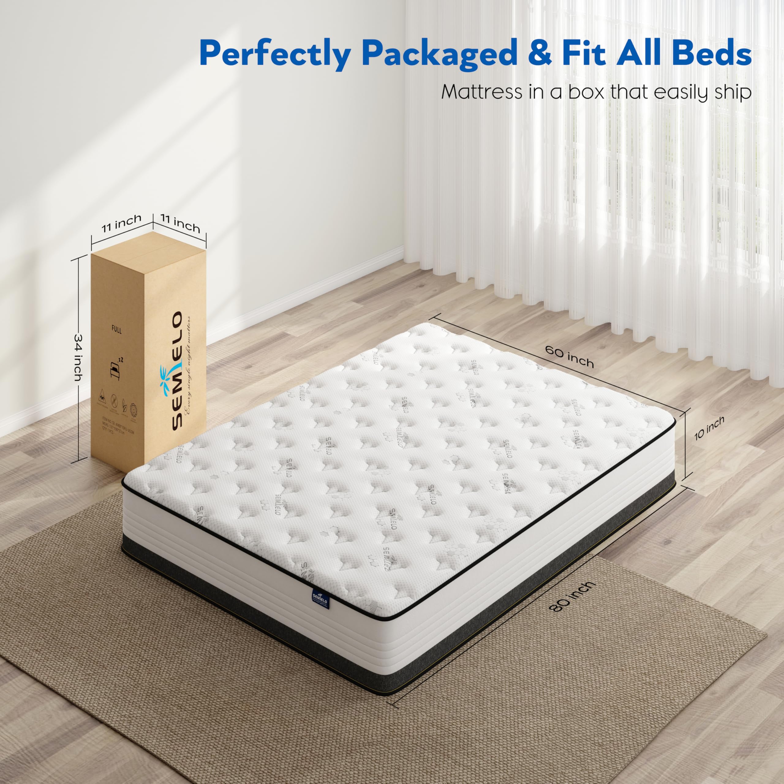 10 Inch Queen Size Hybrid Mattress in a Box - Memory Foam & Pocketed Coils for Cool, Durable Support - CertiPUR-US Certified - Perfect for Bedrooms, Guest Rooms & Small Apartments