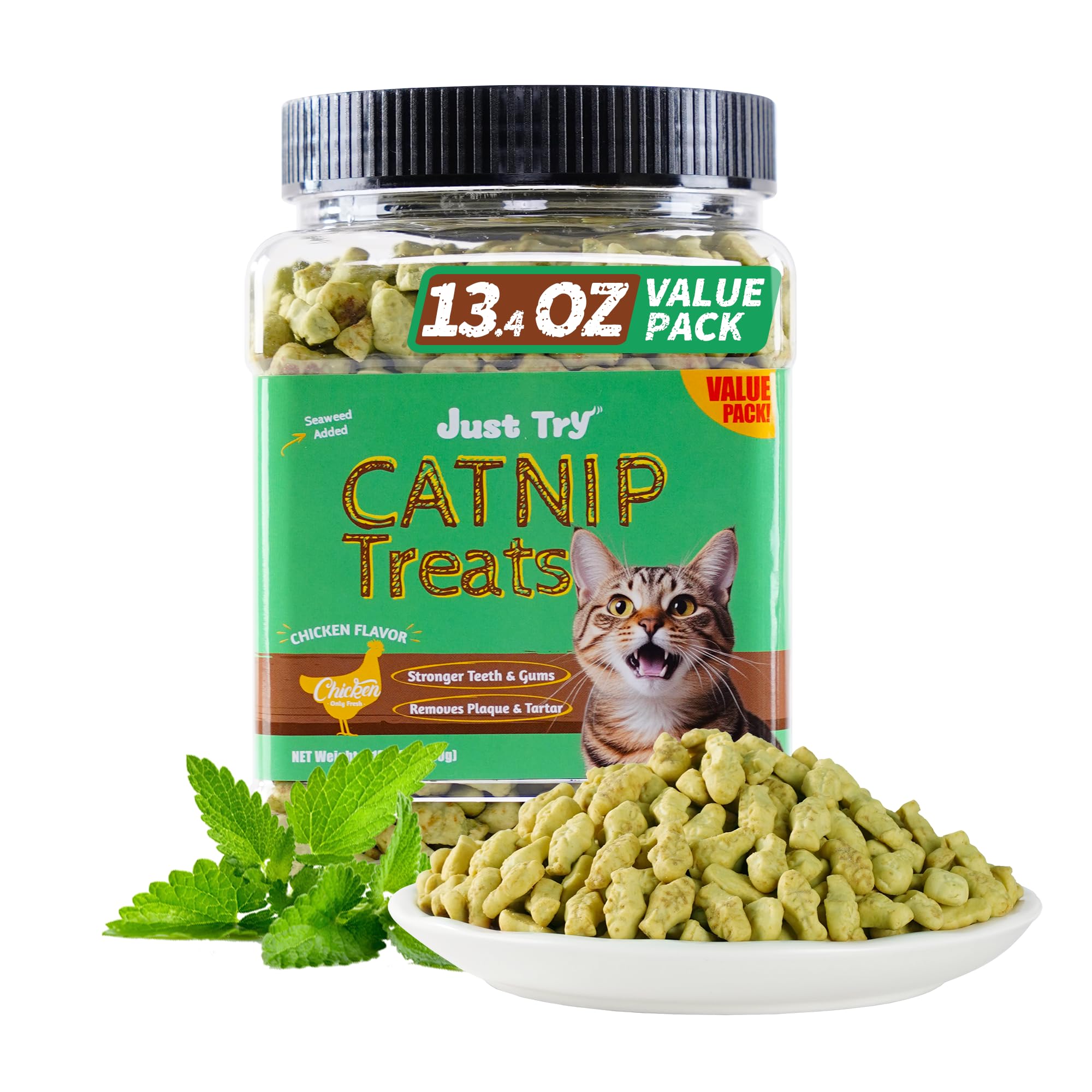 13.4 OZ Cat Treats with Catnip - Healthy Natural Chicken Flavor Snacks for Cats | Training Biscuits, Dental Care & Hairball Control | Perfect for Rewards, Playtime & Bonding