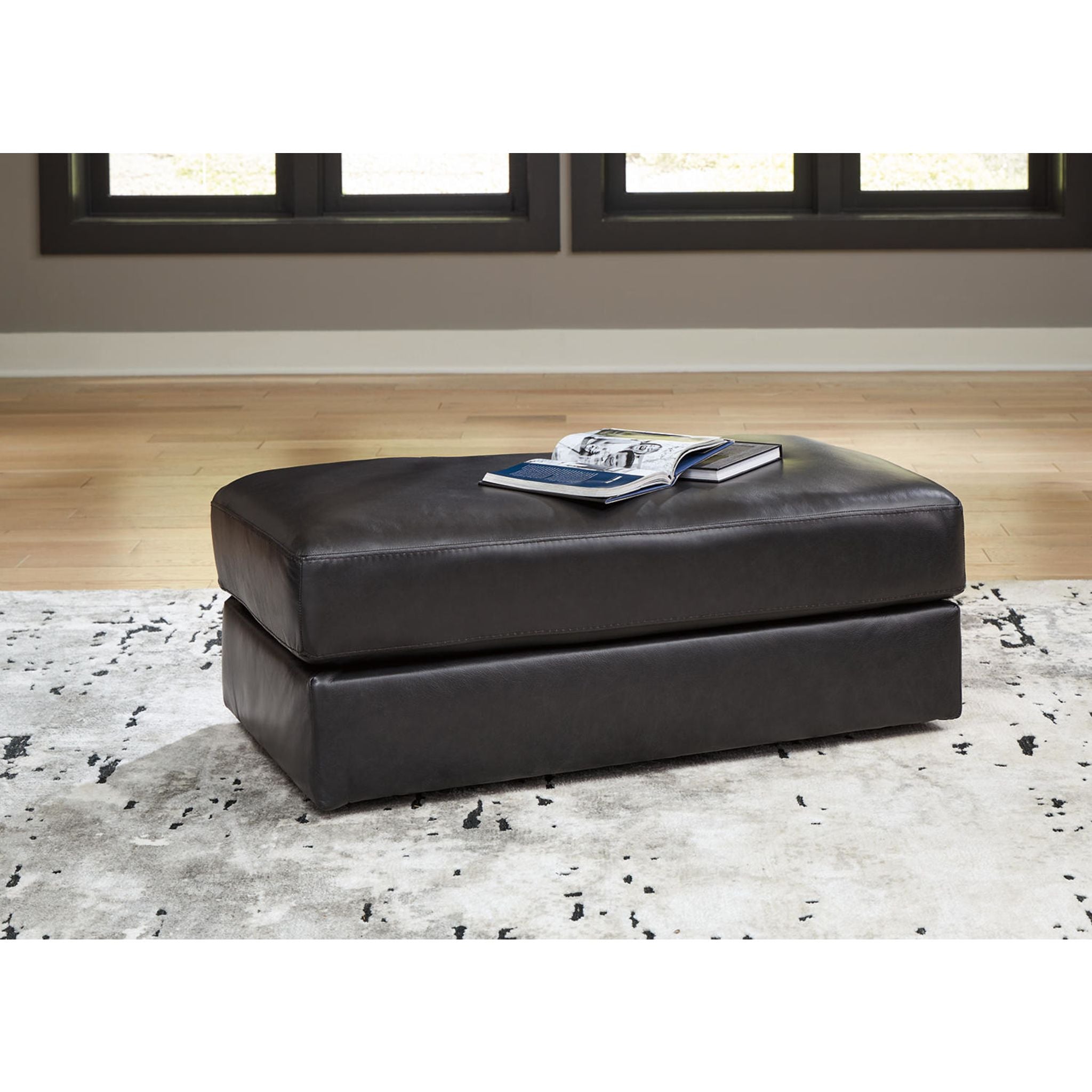 Amiata Ottoman Stool with Storage - Onyx Black Upholstered Footrest for Living Room, Bedroom & Office - Versatile Seating & Storage Solution