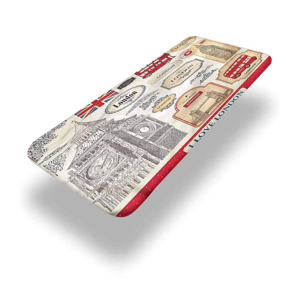 British Themed Picnic Tablecloth - London Big Ben & Bus Design, Elastic Edged Polyester Cover 36x96 Inches (8ft) - Perfect for Outdoor Picnics, BBQs, Garden Parties & British-Themed Events