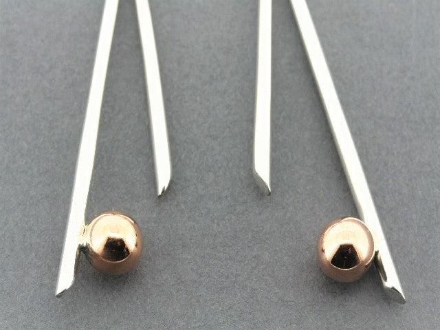 2 x 6mm Copper Ball & Silver Drop Earrings for Women - Elegant Dangle Jewelry for Party, Wedding & Everyday Wear