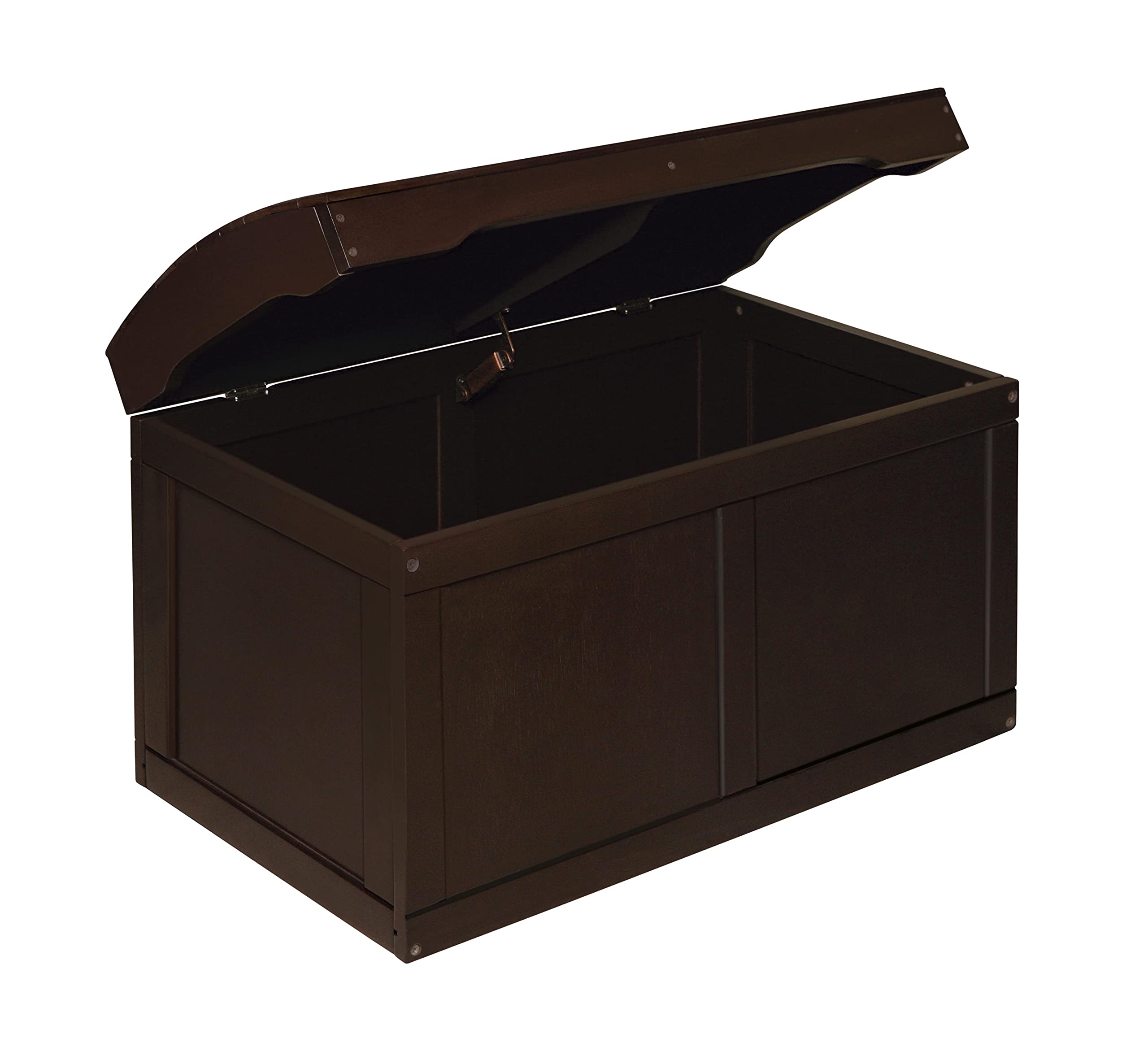 Badger Basket Kids Hardwood Toy Box with Safety Hinge - Espresso Finish Barrel Top Storage Chest for Bedroom, Playroom & Nursery Organization