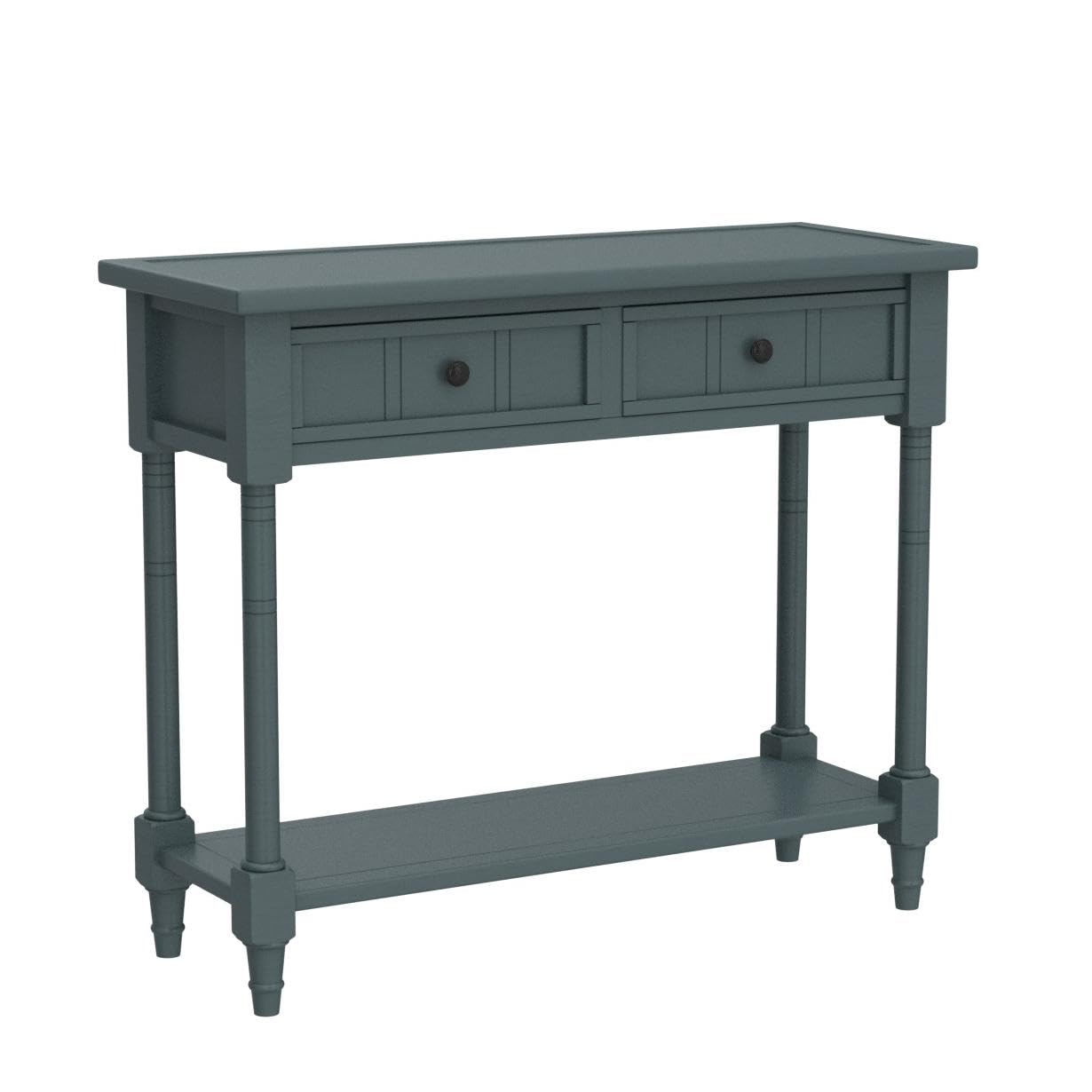 P PURLOVE Wooden Sofa Table with 2 Storage Drawers - Entryway Console Table for Living Room, Hallway & Bedroom - Navy Blue Modern Side Table with Bottom Shelf for Home Decor