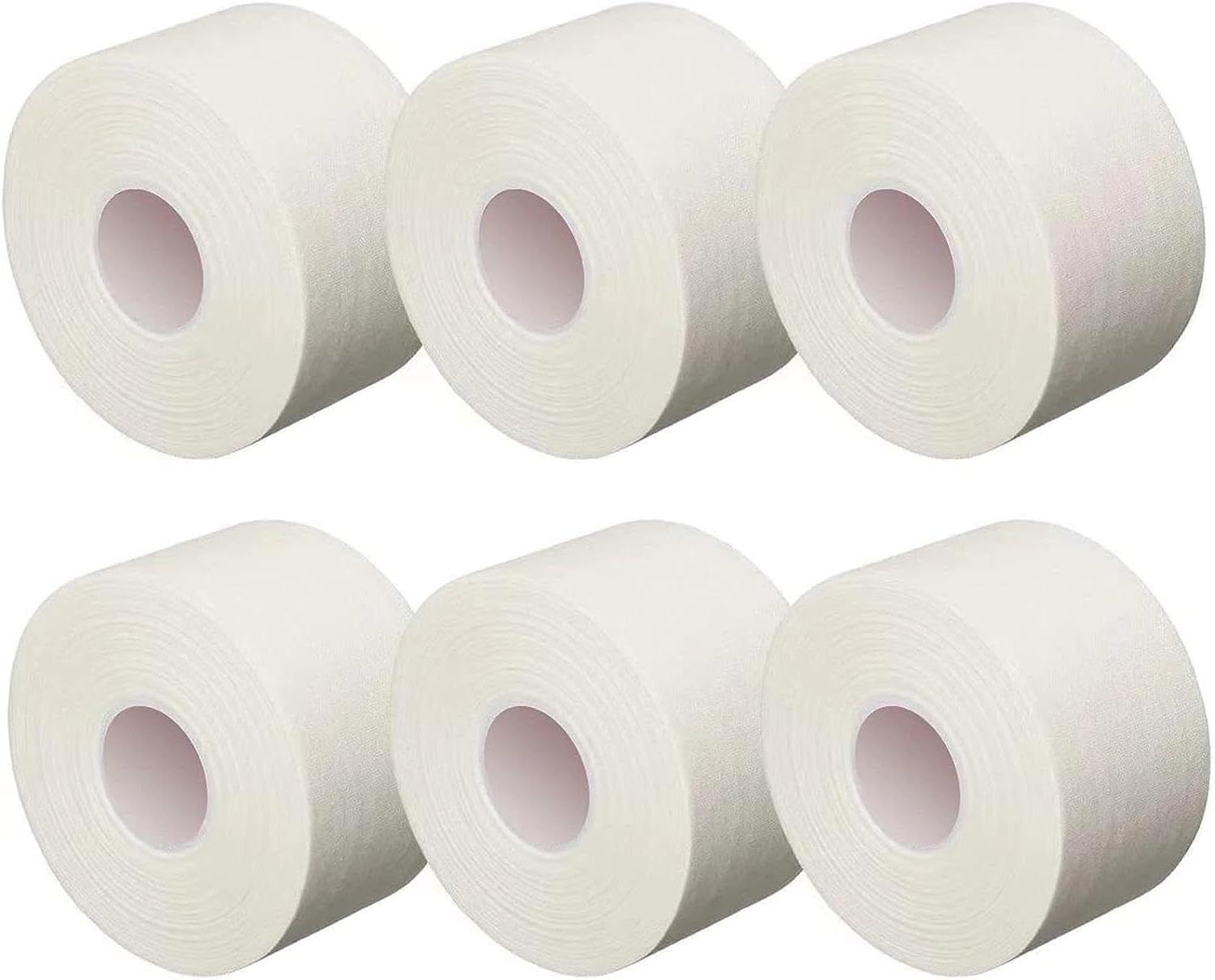 6 Pack White Athletic Sports Tape - Strong Adhesive Hypoallergenic Breathable Cotton Tape for Baseball Bats, Tennis Rackets & Boxing Wraps (1.5