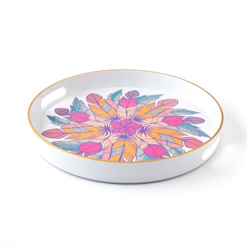 Round Tray-colorful Feathers