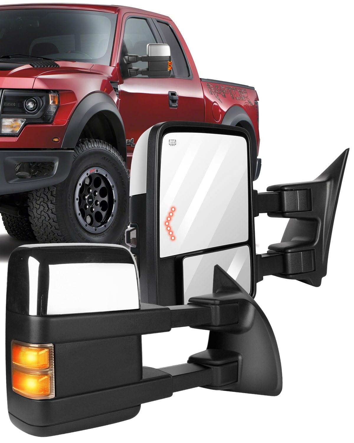 ECCPP Power Heated Towing Mirrors with LED Turn Signal & Puddle Light - Compatible with 2003-2007 Ford F250 F350 F450 F550 Super Duty (Left & Right Side) - Perfect for Heavy-Duty Towing, Night Driving & Off-Road Adventures