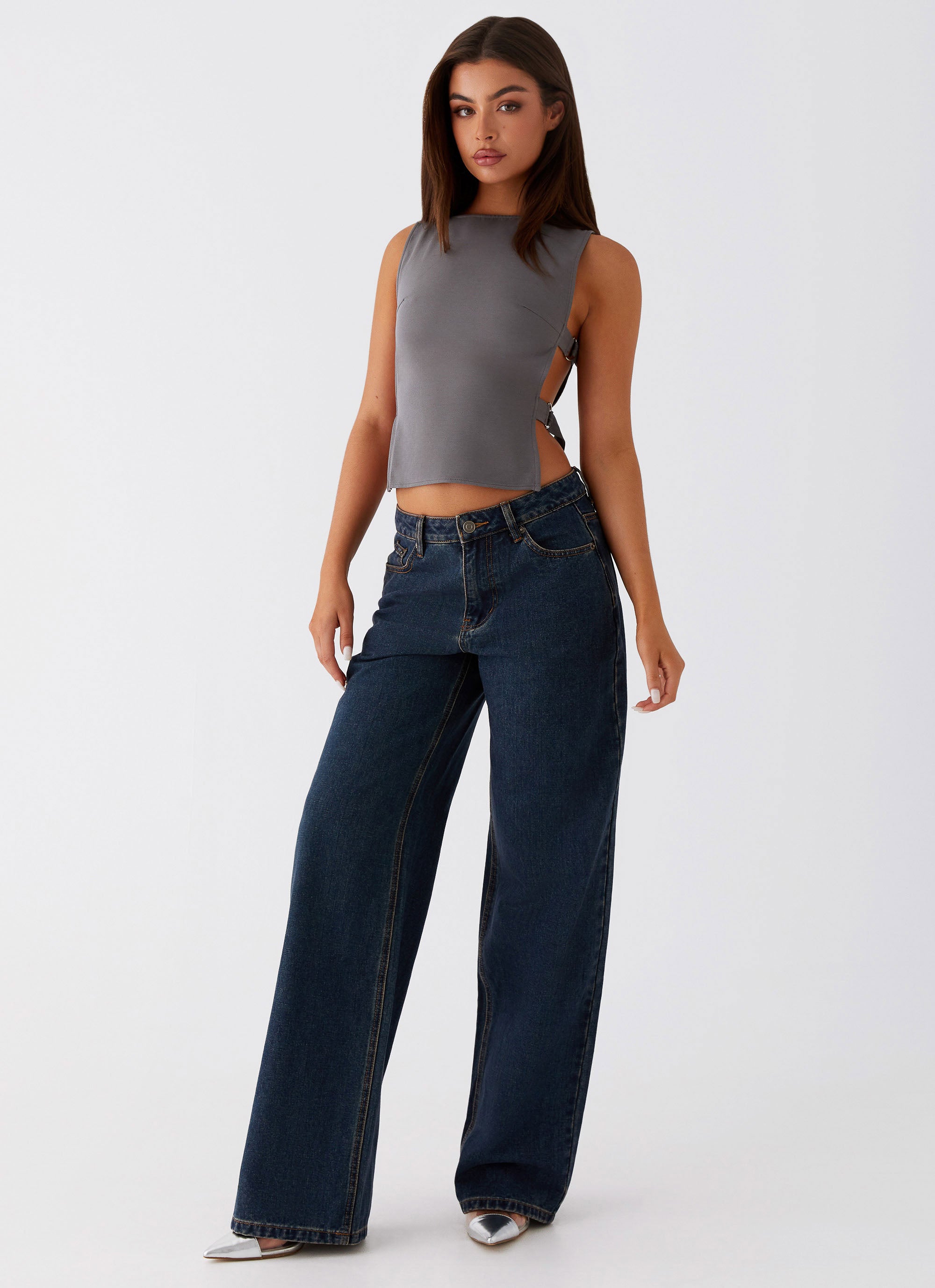 Cherish You Buckle Top Charcoal - Stylish Women's Fashion Blouse for Casual & Office Wear