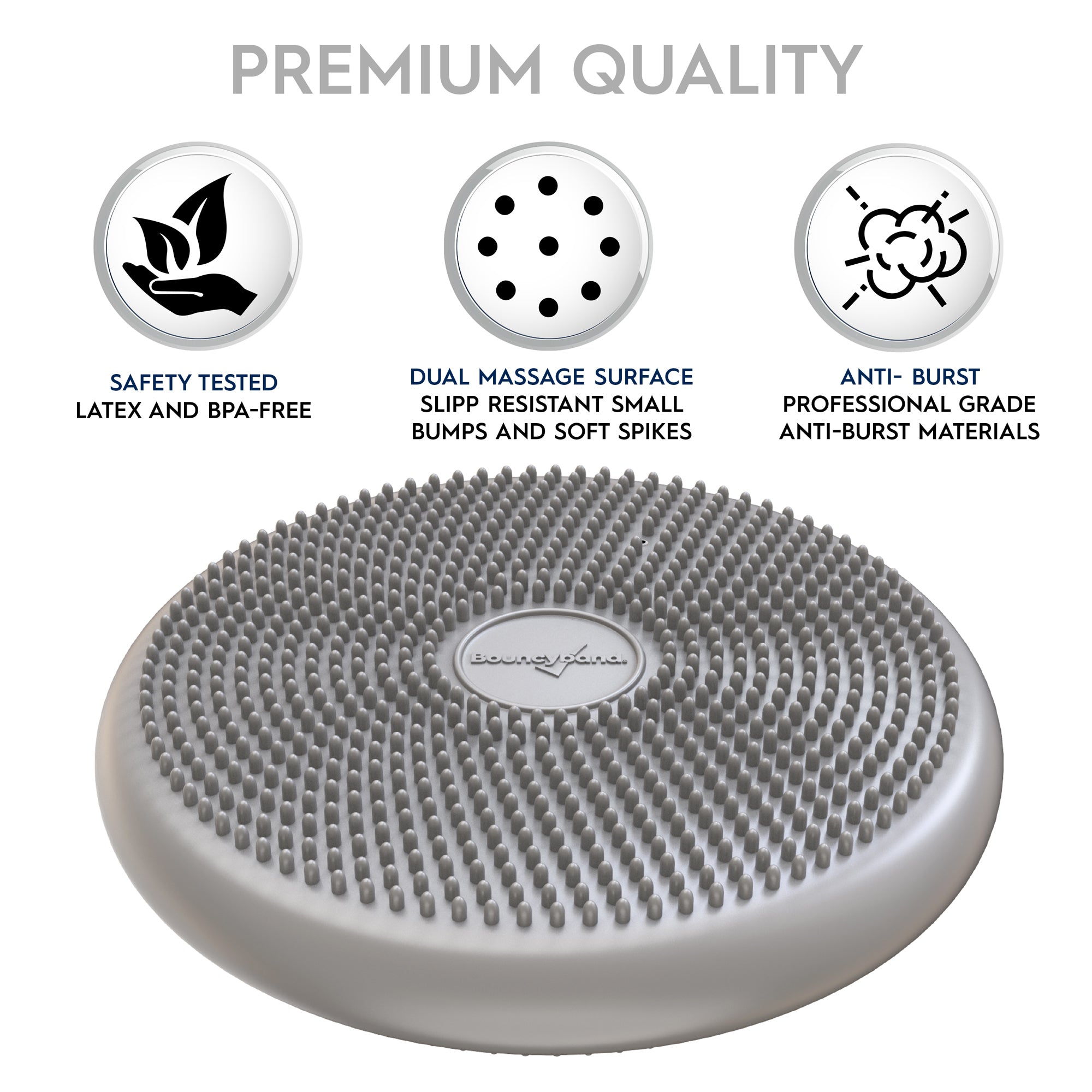 Bouncyband Big Wiggle Seat Sensory Cushion for Kids - Active Sitting Classroom Chair Alternative - Improves Focus & Fidgeting (Silver) - Perfect for ADHD, Autism & School Use