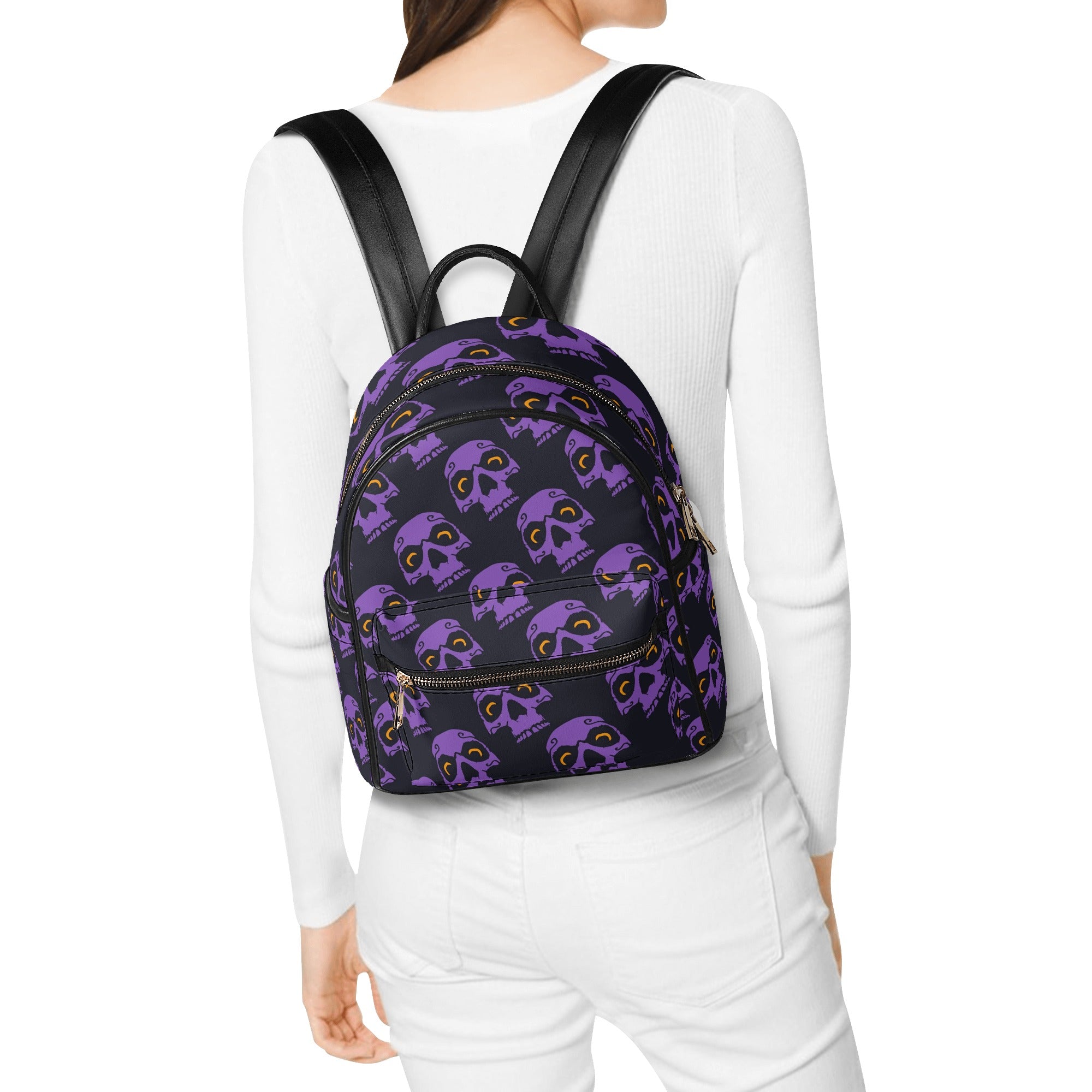 Stylish Purple Skull Print Casual Backpack for Men & Women - Perfect for School, Travel, and Everyday Use