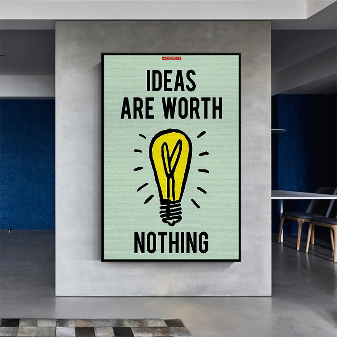 Alec Monopoly 'Ideas Are Worth Nothing' Playing Card Canvas Wall Art - Perfect for Game Rooms, Man Caves & Modern Home Decor