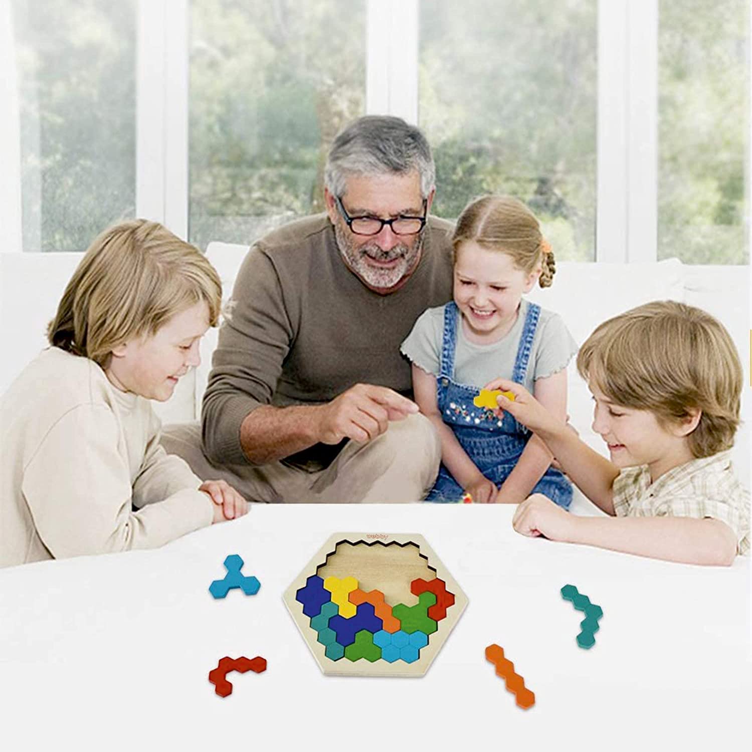 Webby Hexagonal Wooden Brain Teaser Puzzle - Educational Learning Toy for Kids | STEM Montessori Gift for Problem Solving & Critical Thinking | Perfect for Classroom, Travel & Family Game Night