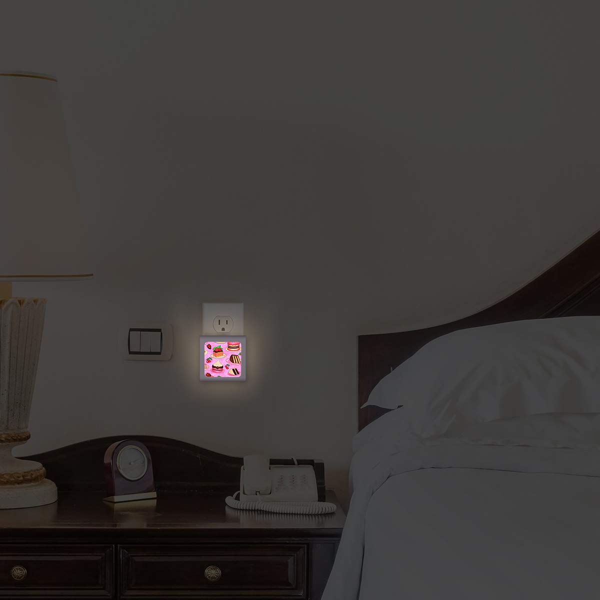 Dimmable LED Night Light with Auto On/Off Sensor - Adjustable Brightness Warm White Light for Bathroom, Hallway, Nursery & Bedroom - Perfect for Nighttime Safety and Comfort (Cake Deserts Design) - Image by Dan Morris