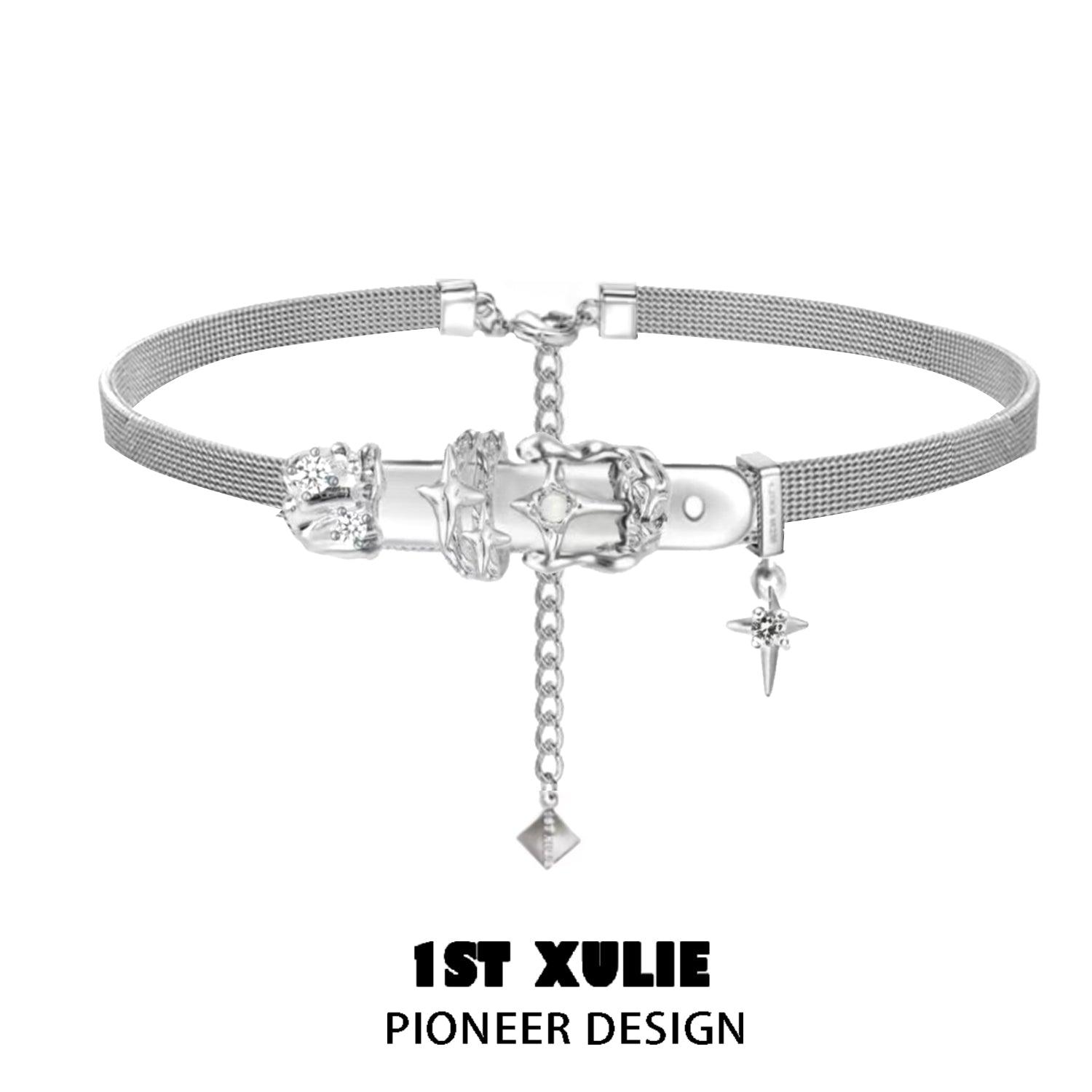 18k Platinum Plated Belt-Shaped Pendant Necklace Choker - Elegant Star Trails Design for Women's Fashion & Evening Wear