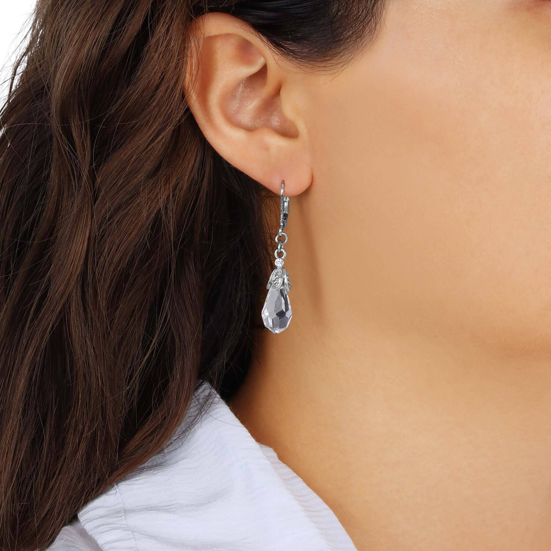 1928 Jewelry Euro Classico Crystal Teardrop Earrings - Vintage Style Dangle Earrings for Women, Elegant Party & Wedding Jewelry Gift