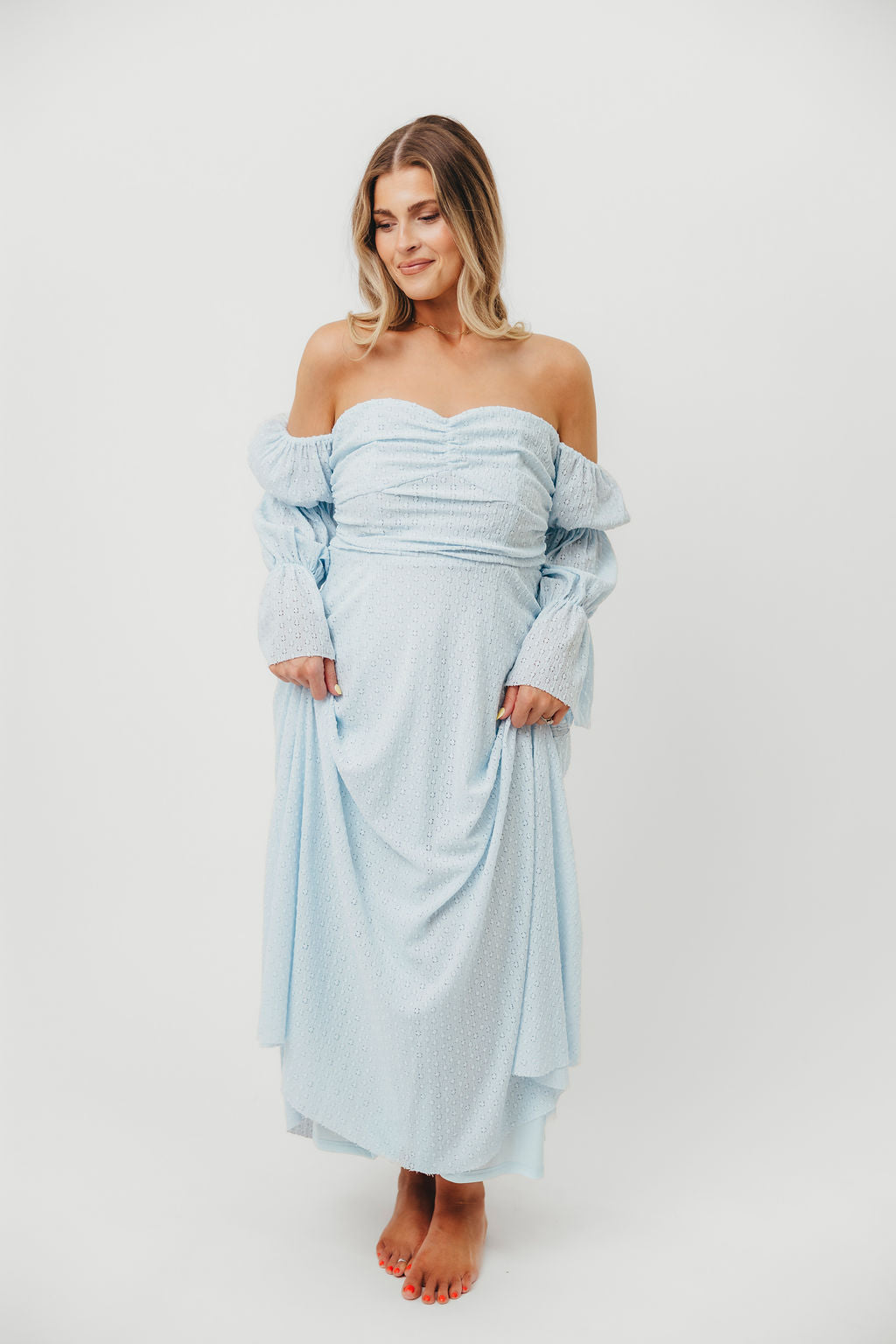 Corrine Tiered Sleeve Maxi Dress with Pockets - Baby Blue Maternity Dress | Bump Friendly & Comfortable for Pregnancy, Nursing, Baby Showers and Special Occasions