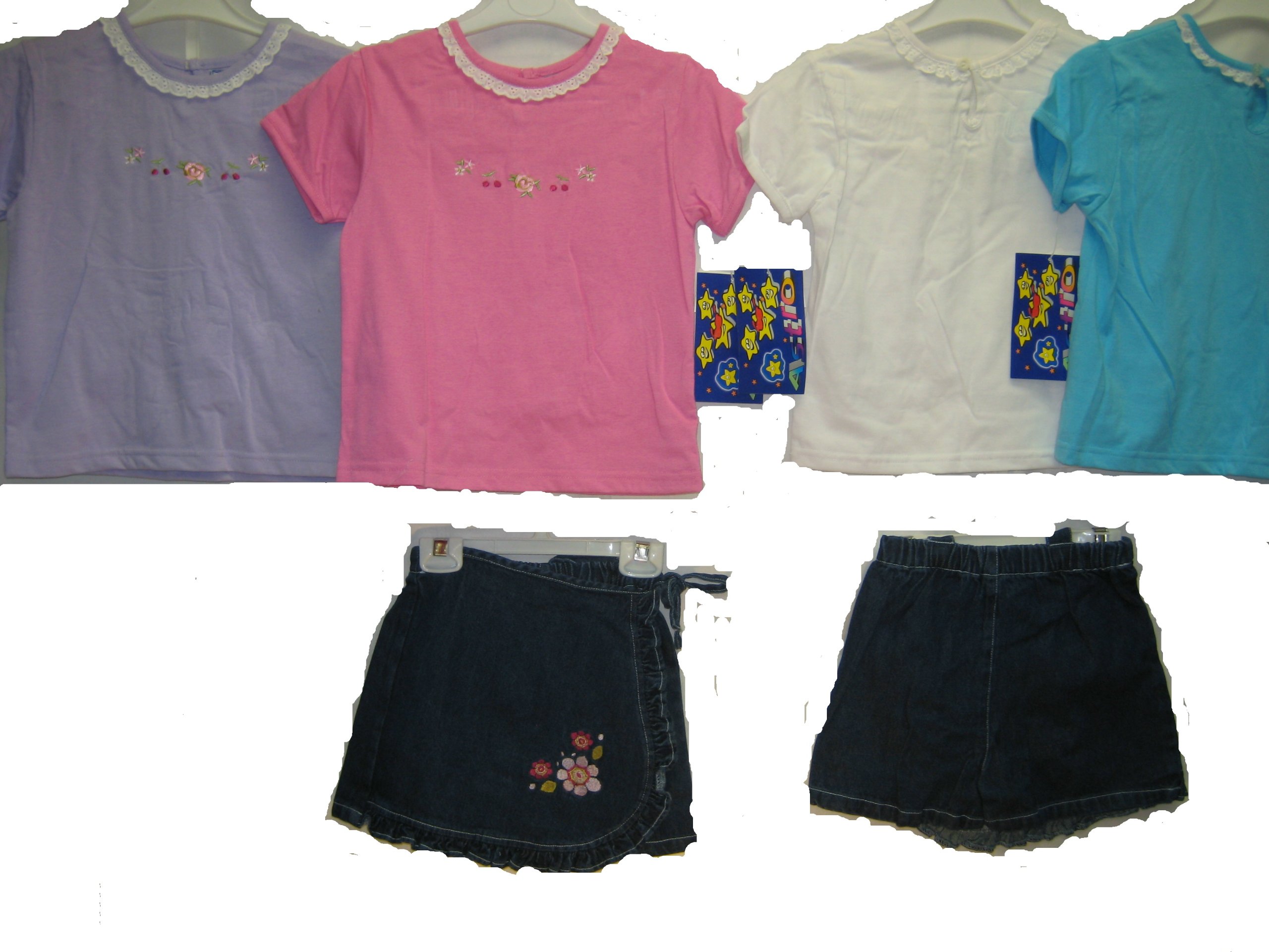 Girls Size 5 Denim Embroidered Skortalls 2-Piece Outfit Set - 3 Pack | Cute Playtime & School Outfits for Toddlers