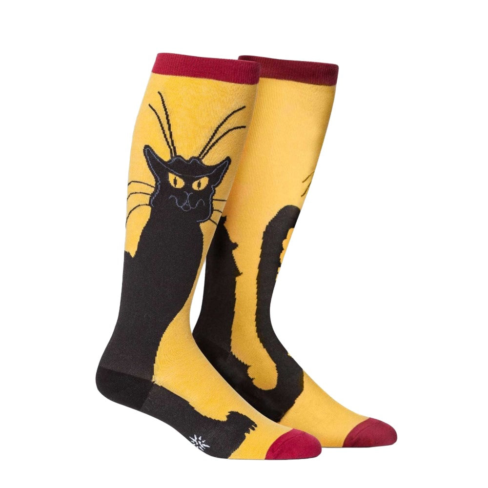 Stylish Stretch Knee High Socks for Women - Chat Noir Design | Comfortable & Fashionable Hosiery for Everyday Wear, Work, or Cosplay