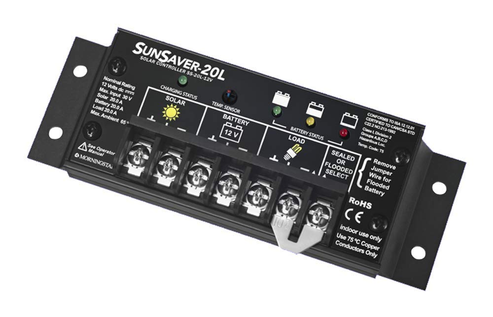 SunSaver 20L Solar Charge Controller with Low Voltage Disconnect (LVD) - Perfect for Off-Grid Power Systems, RVs, Boats & Solar Panel Kits