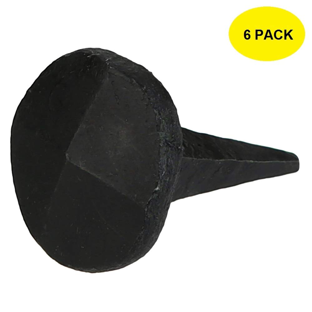 A29 Decorative Iron Clavos Nails - 6 Pack Round Pyramid Bolt Heads, 1.25 x 1 Inch Wrought Iron Nails with Natural Black Finish - Perfect for Furniture, Doors, and DIY Woodworking Projects