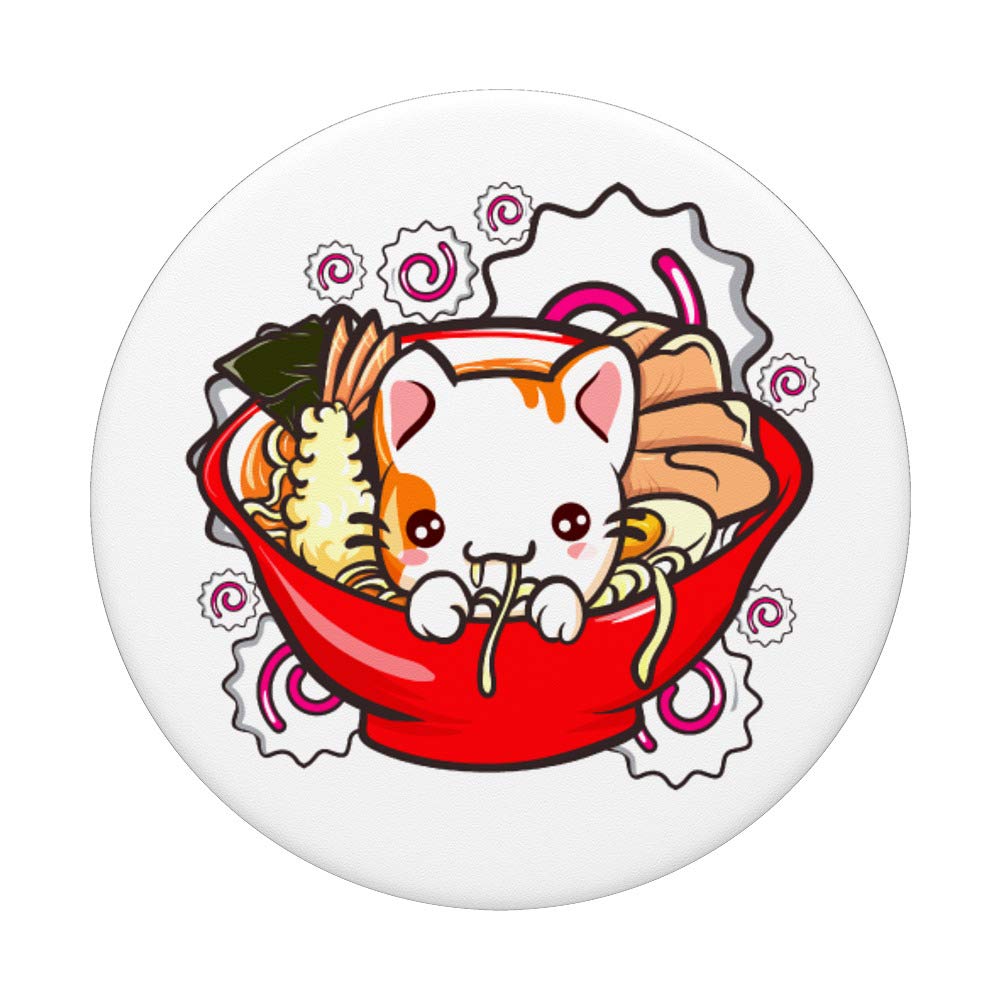 Cute Anime Cat Ramen Bowl - Kawaii Neko Cat Mom Gift for Crazy Cat Lady - Swappable PopGrip PopSockets (Perfect for Cat Lovers, Anime Fans & Unique Gift Ideas)