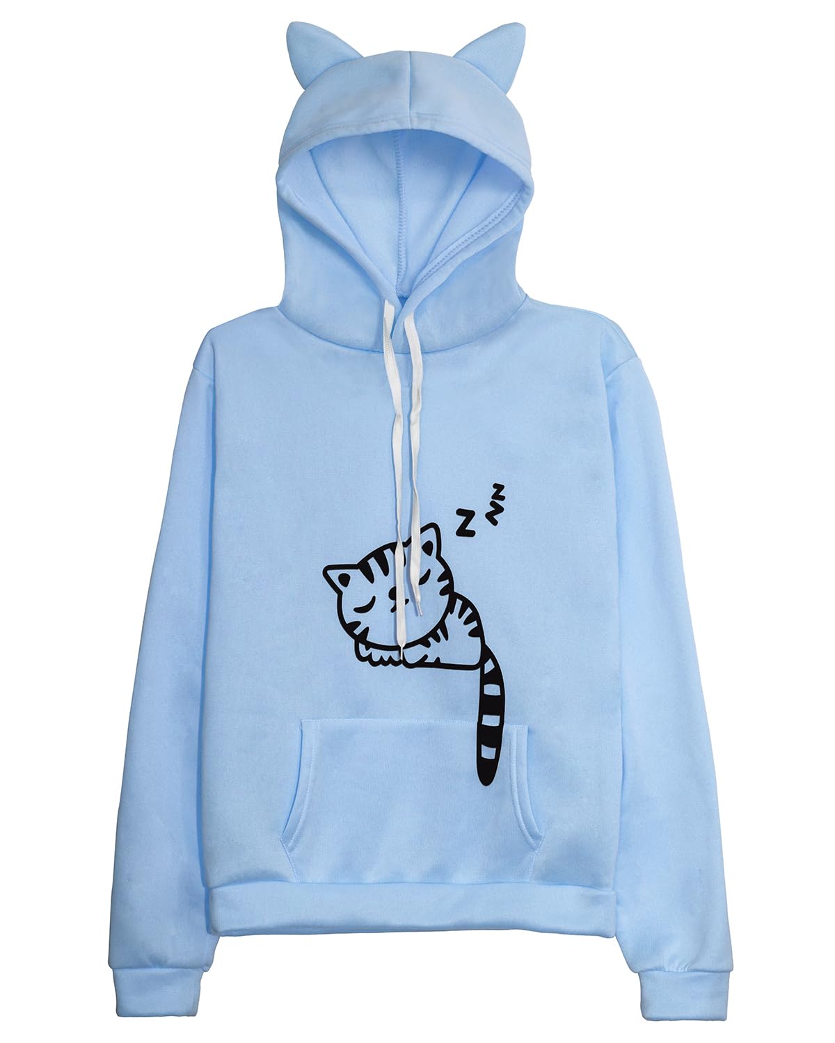 Cute Cat Ear Hoodie for Women & Teens - Soft Pullover Sweatshirt with Sleeping Cat Print | Cozy Lounge Wear & Casual Outfit for Sleepovers, Anime Conventions