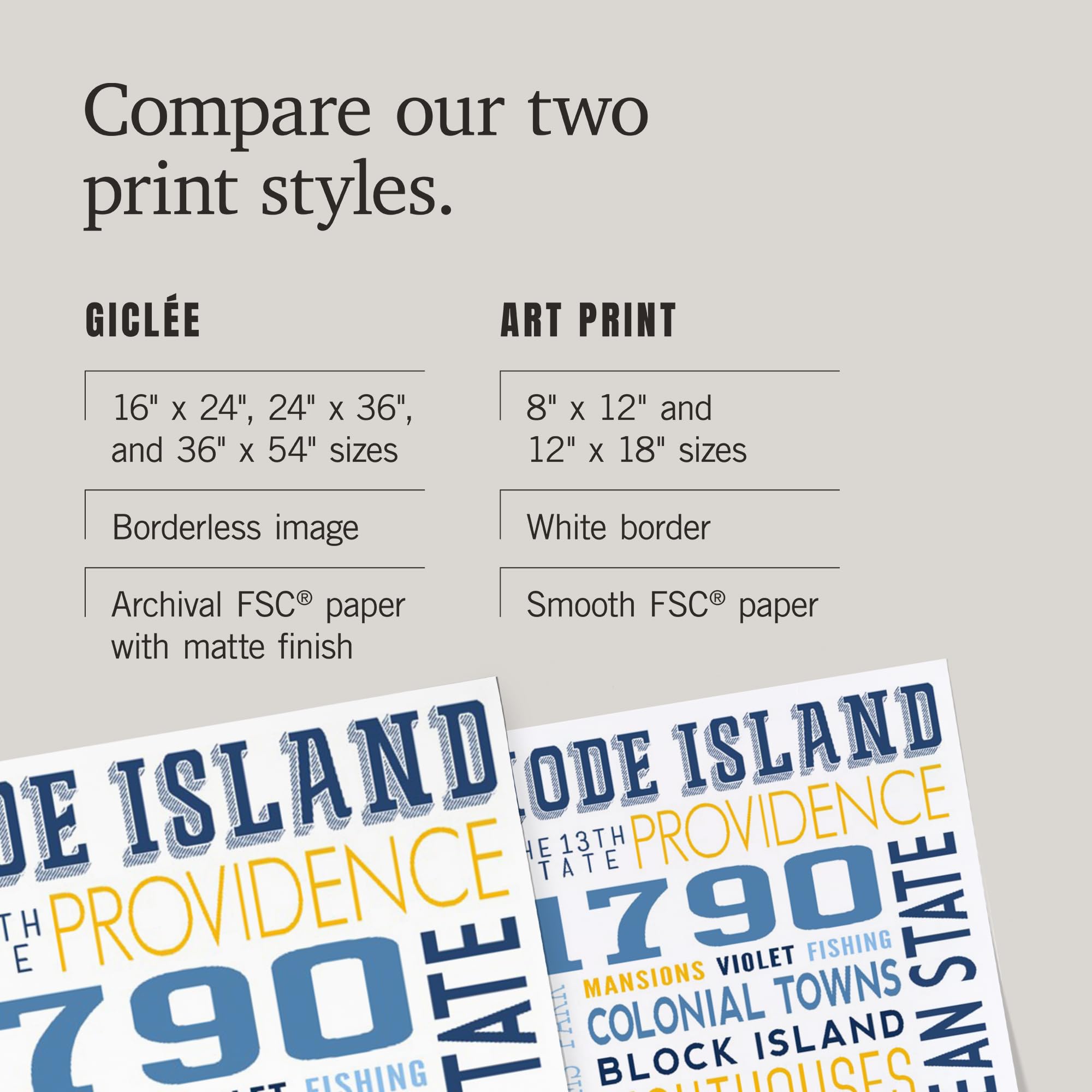 Lantern Press 16x24 Inch Giclee Print - Rhode Island Coastal Typography Art - Wall Decor for Living Room, Bedroom & Office