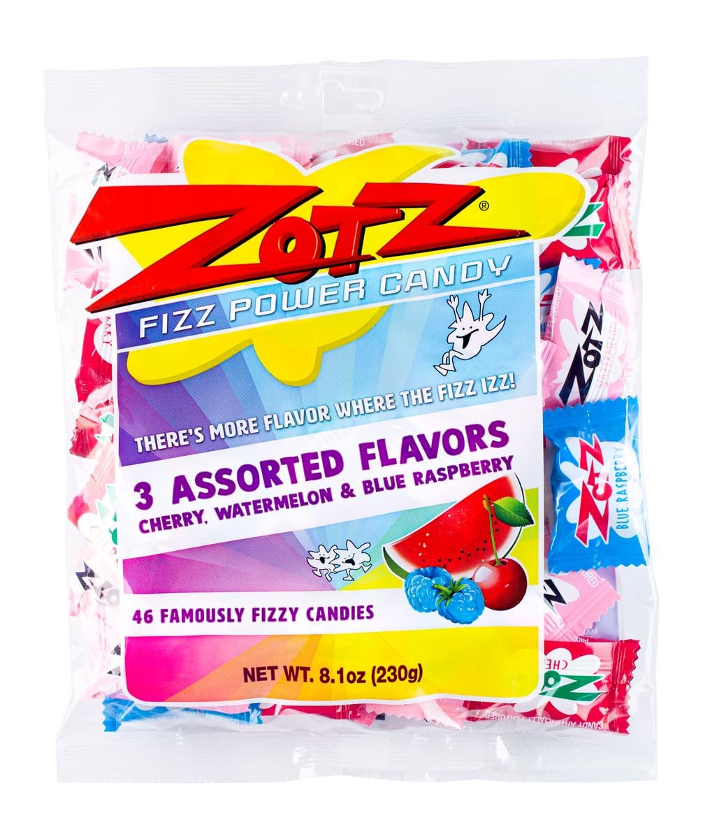 Zotz Fizzy Bulk Candy - 46 Individually Wrapped Hard Candies in Assorted Fruit Flavors (Cherry, Watermelon, Blue Raspberry) | Authentic Italian Candy Since 1970 | Perfect for Parties, Halloween Treats & Office Snacks