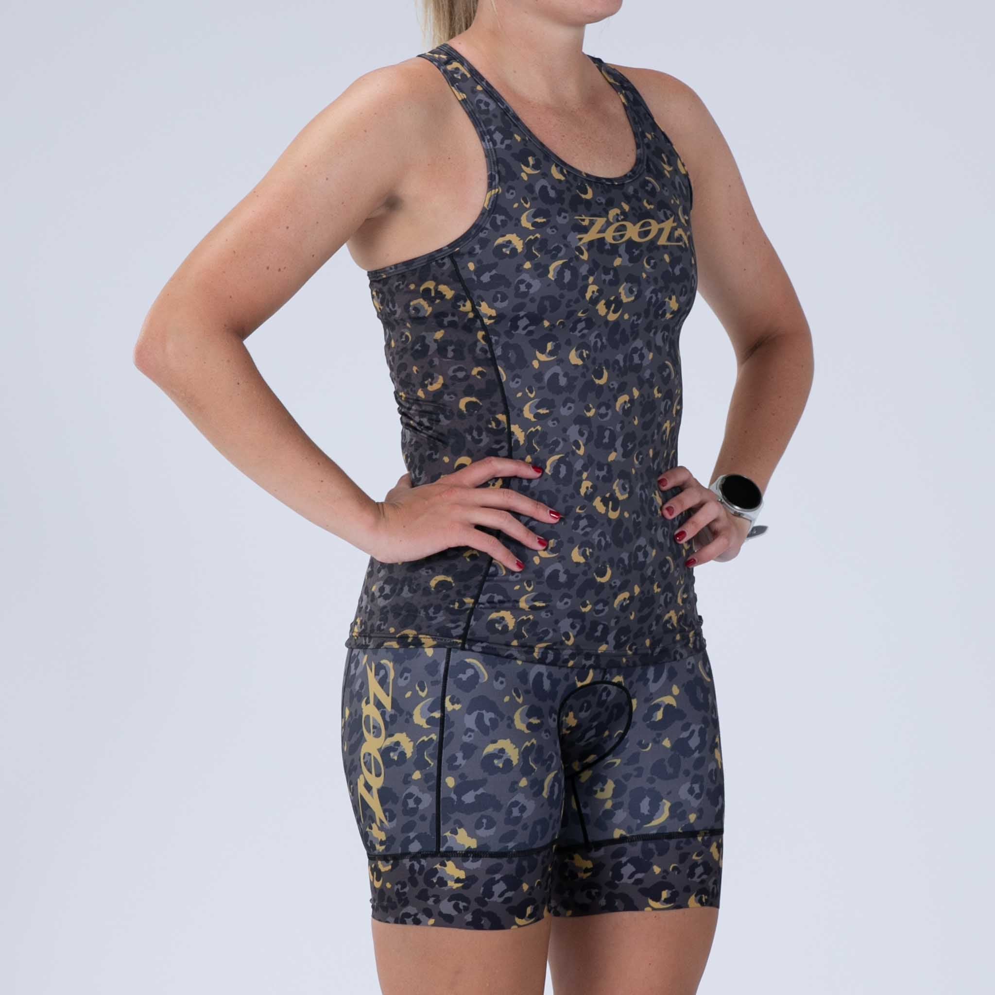 Women's Limited Edition Tri Racerback Sports Bra - Cheetah Print Workout Top for Running, Yoga & Gym