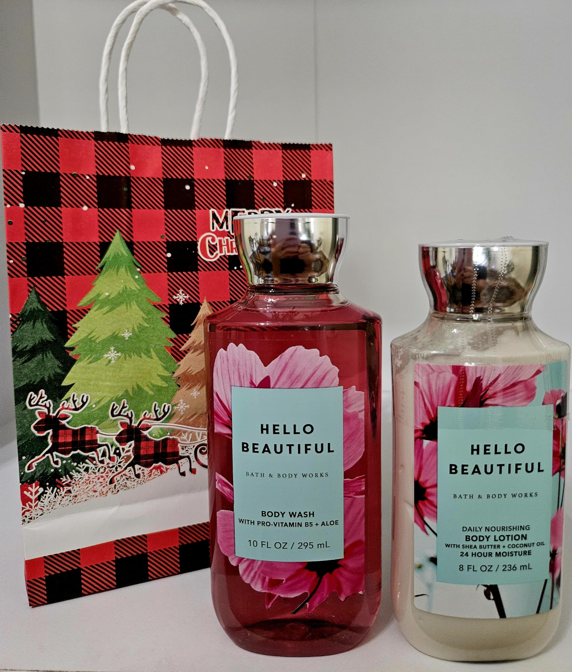 Hello Beautiful Bath & Body Gift Set - 10 fl oz Body Wash & 8 fl oz Lotion with Holiday Bag | Spa Day Essentials, Christmas Present, Self Care Package for Women