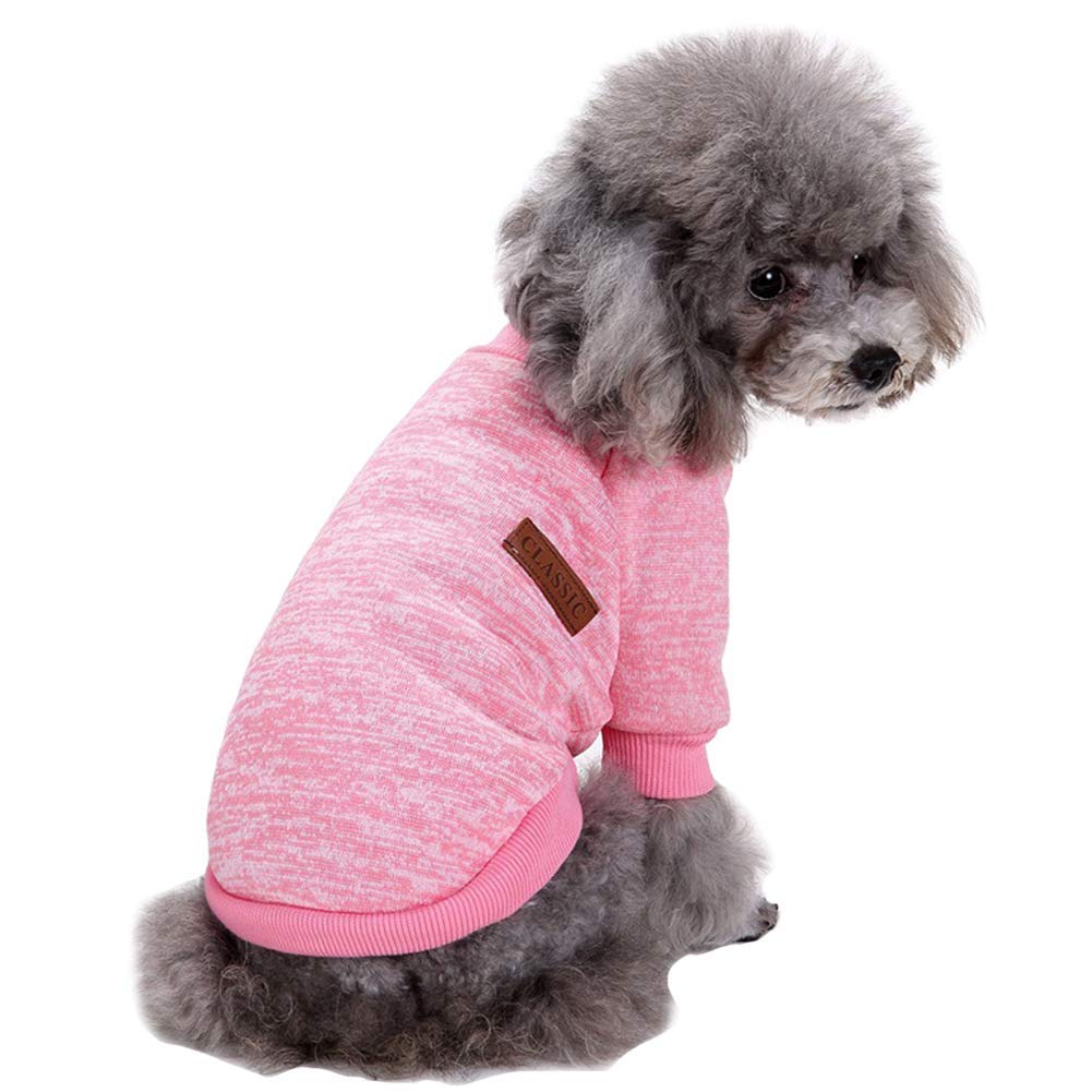 Classic Knit Dog Sweater for Small Dogs - Warm Winter Puppy Coat, Soft & Cozy Pet Clothing (XS, Pink) - Perfect for Indoor & Outdoor Winter Walks