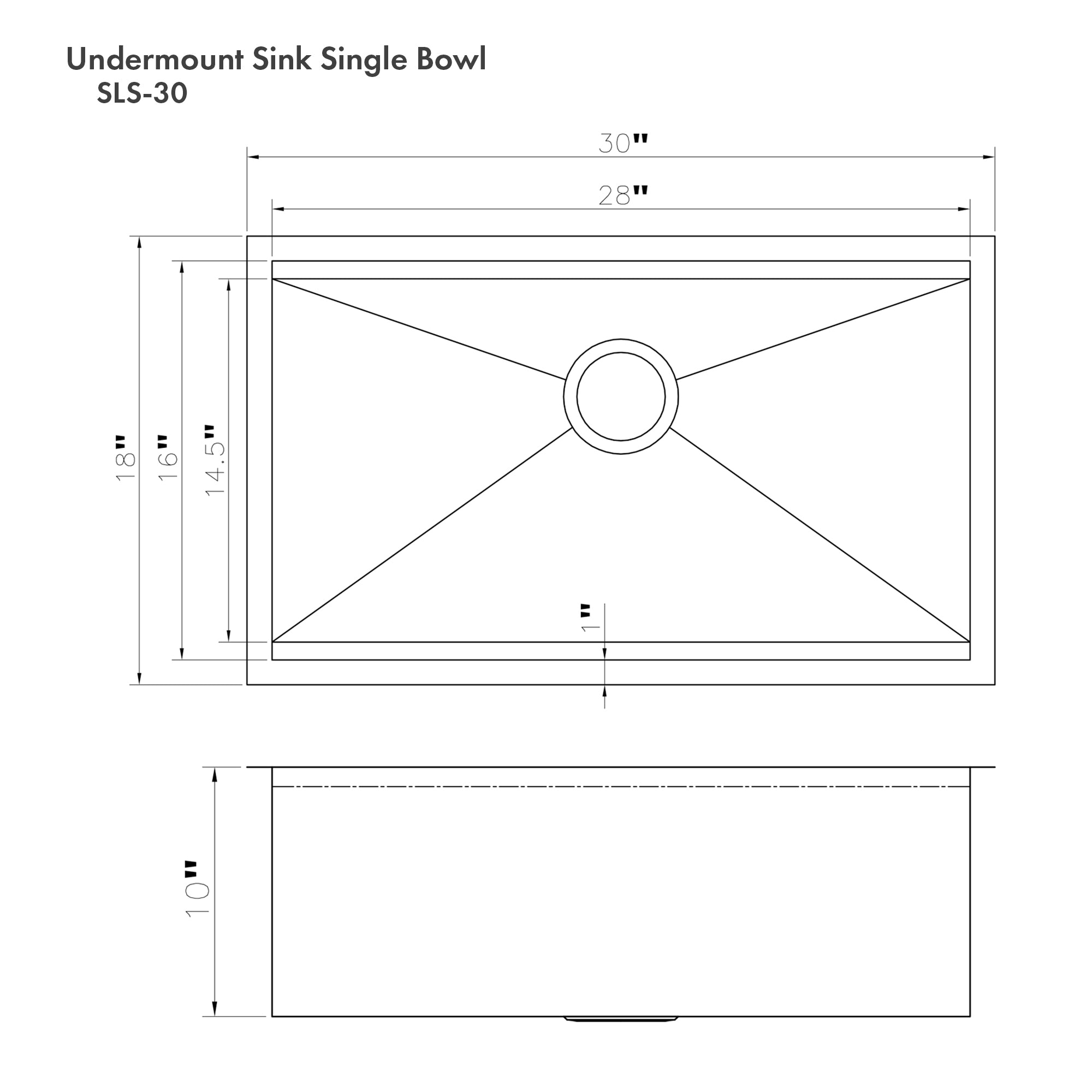ZLINE Garmisch 30-Inch Undermount Single Bowl Stainless Steel Kitchen Sink with Bottom Grid & Accessories (SLS 30) - Perfect for Modern Kitchens, Remodeling & Chef-Inspired Cooking Spaces