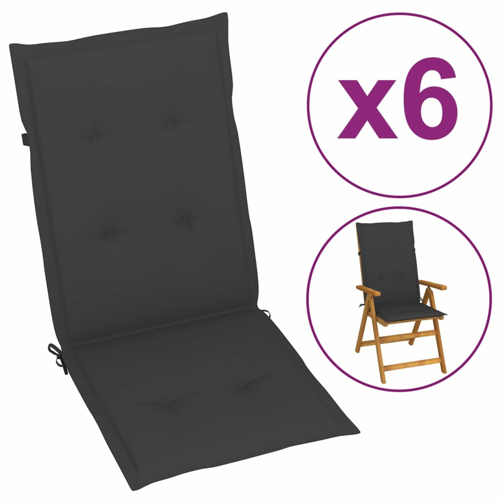 Premium 6-Piece Outdoor Chair Cushion Set - Waterproof Garden Seat & Back Cushions for Patio Furniture (47.2