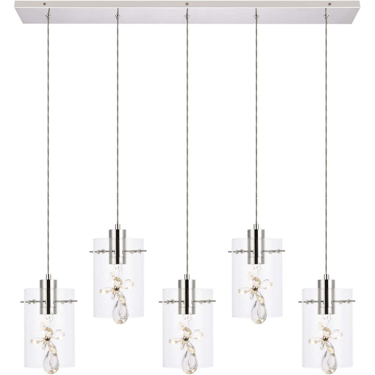 Luxury Hana 5-Light Chrome Pendant Light Fixture for Living Room, Kitchen, Bedroom & Hallway - Modern Ceiling Lighting for Dining Room, Foyer & Home Decor